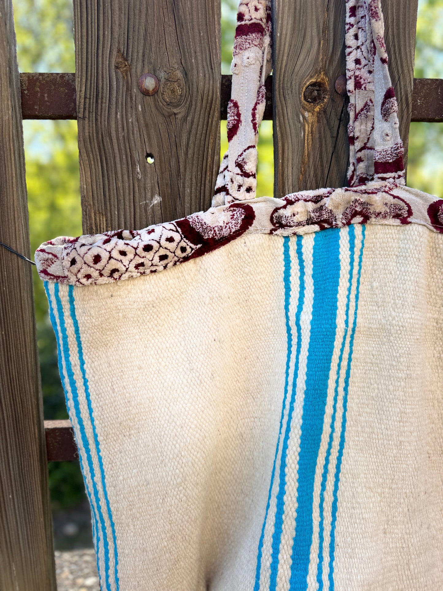 Bolso crudo raya turquesa