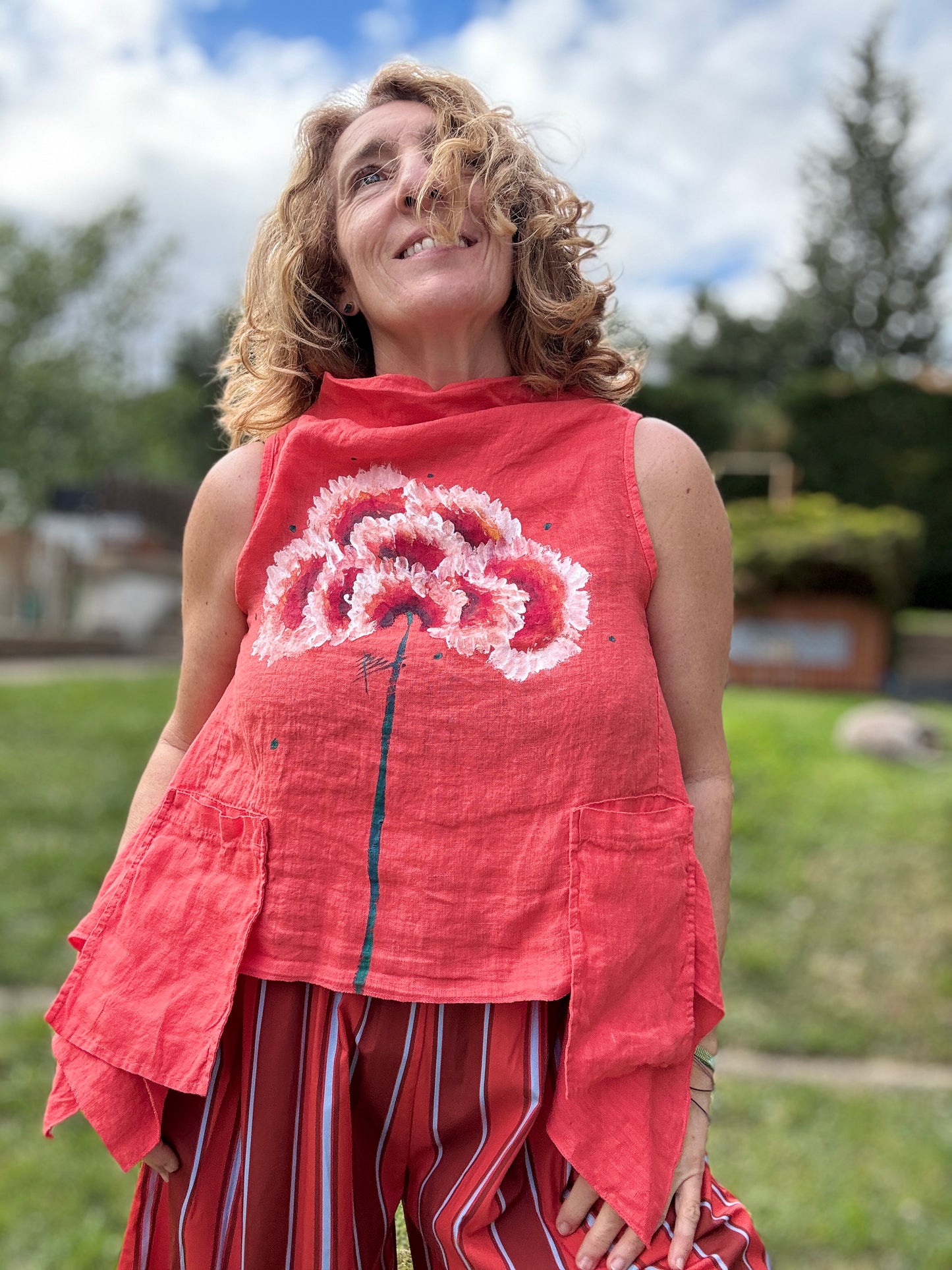 Chaleco lino coral