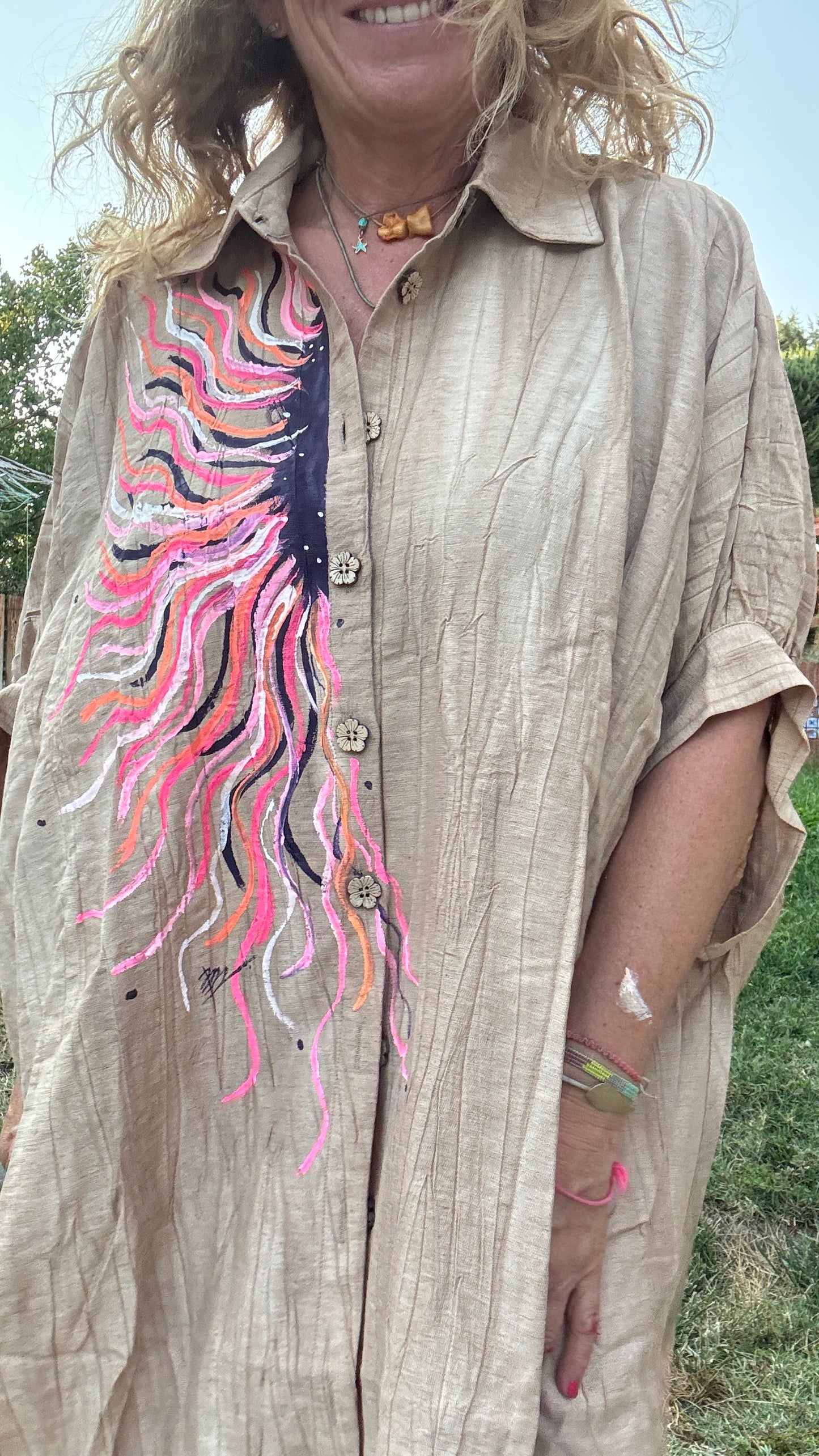 Blusón plisado camel