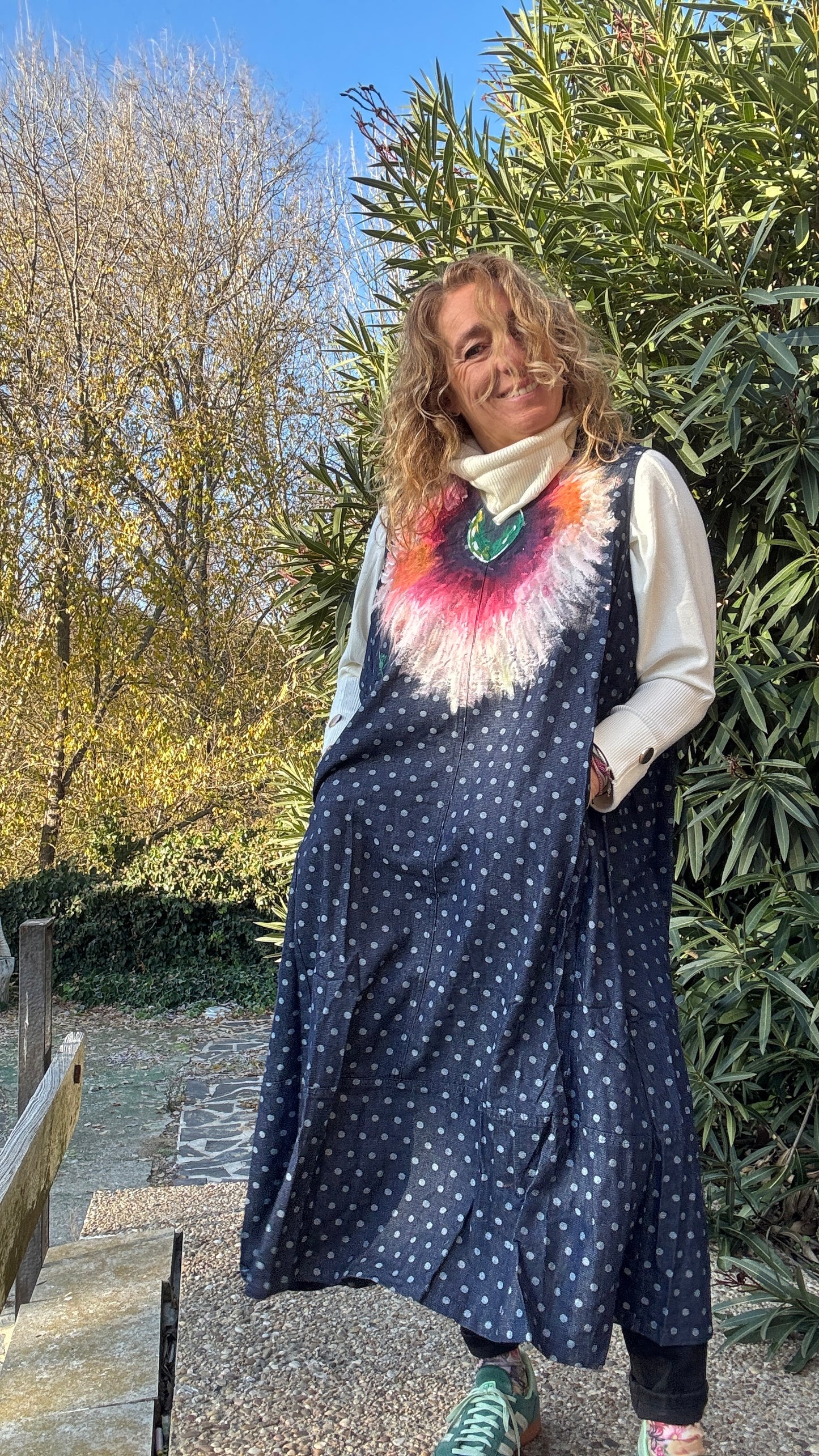 Vestido lunares denim