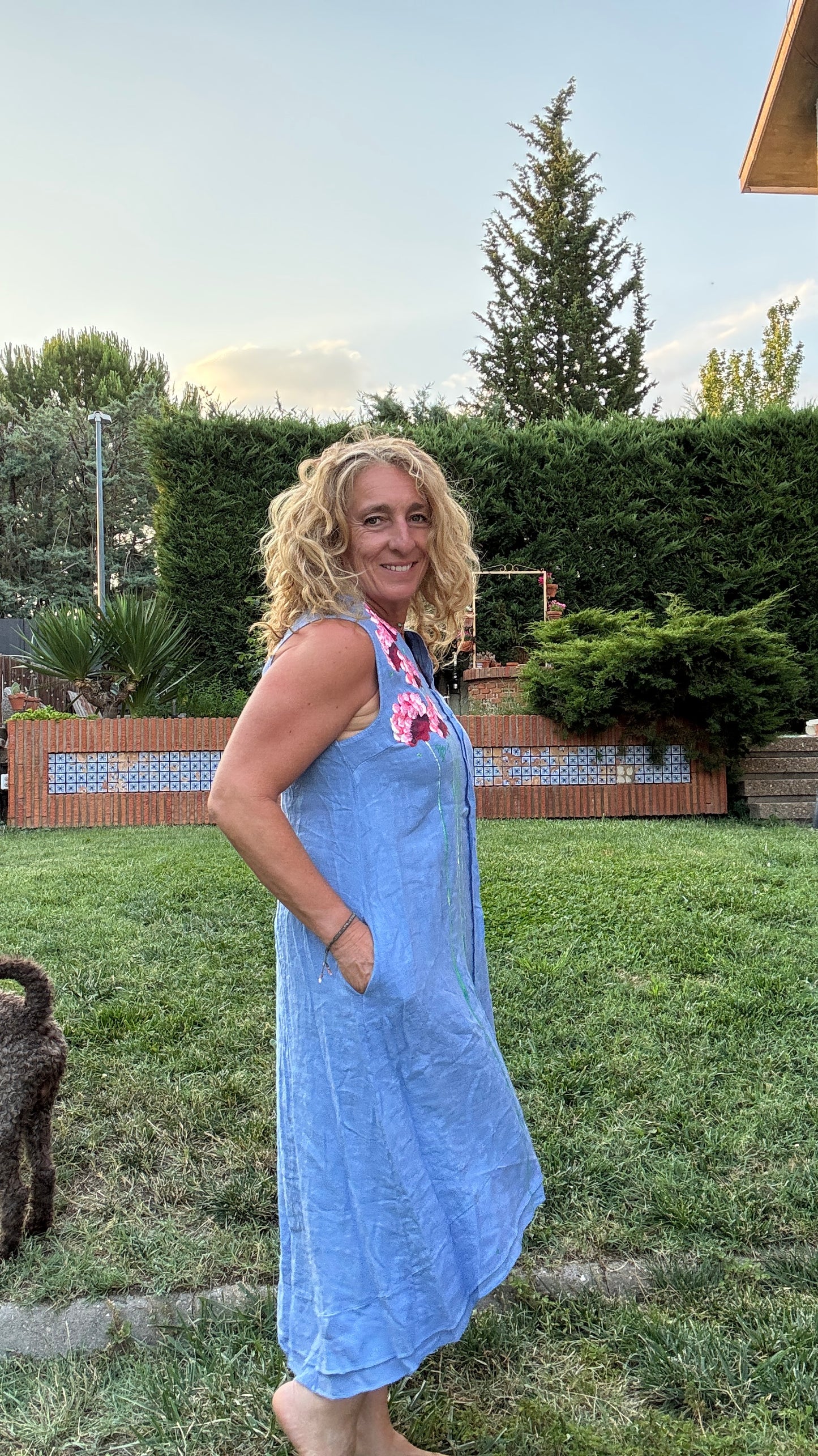 Vestido asimétrico lino azul