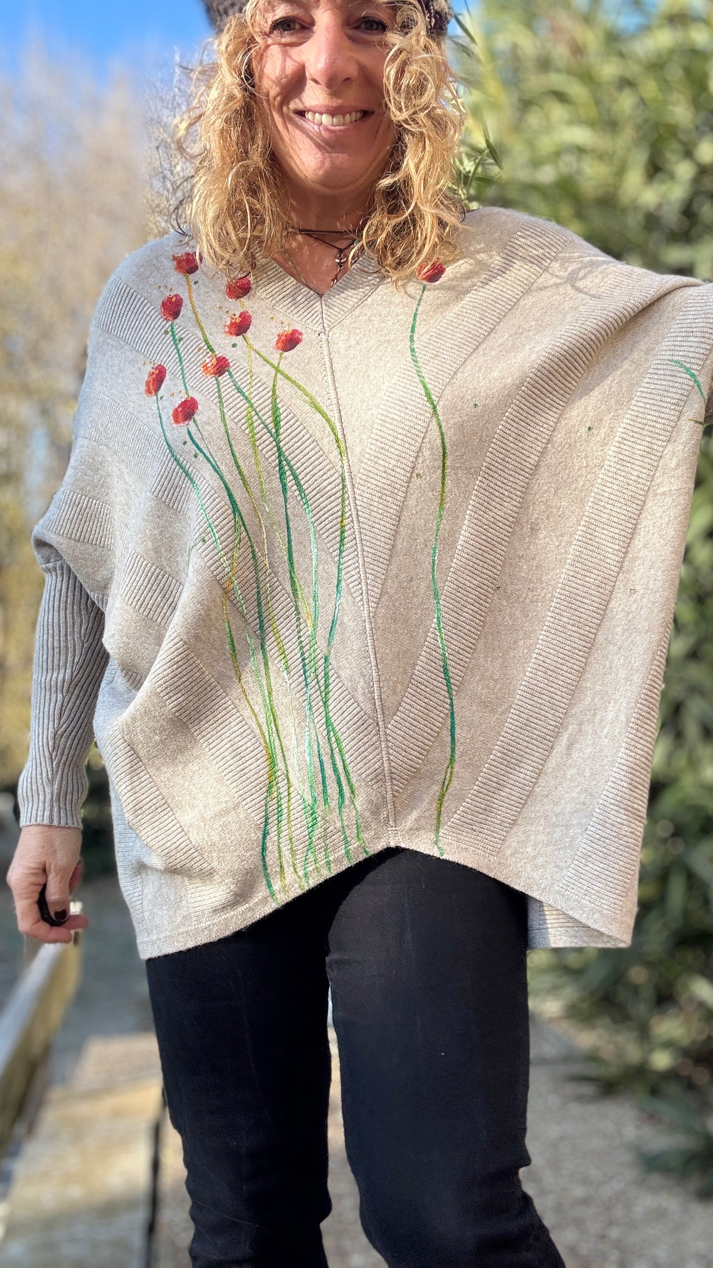 Jersey cuello pico beige