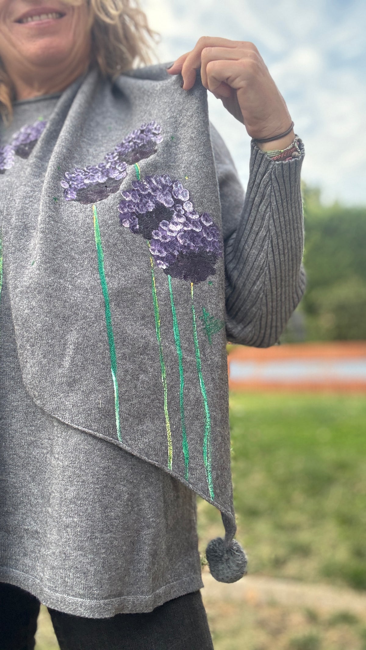 Jersey gris manga canalé + bufanda