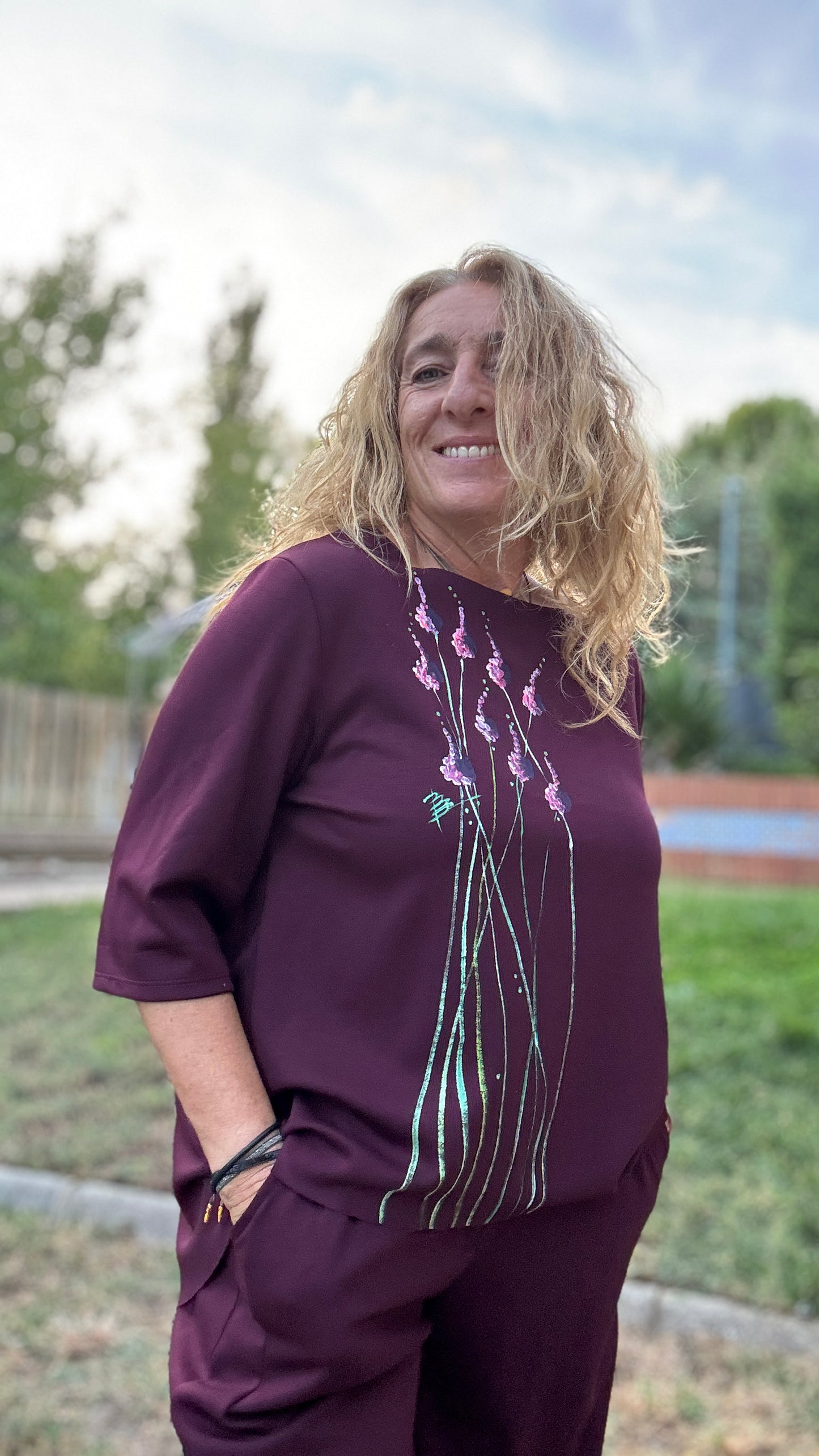 Blusa punto berenjena