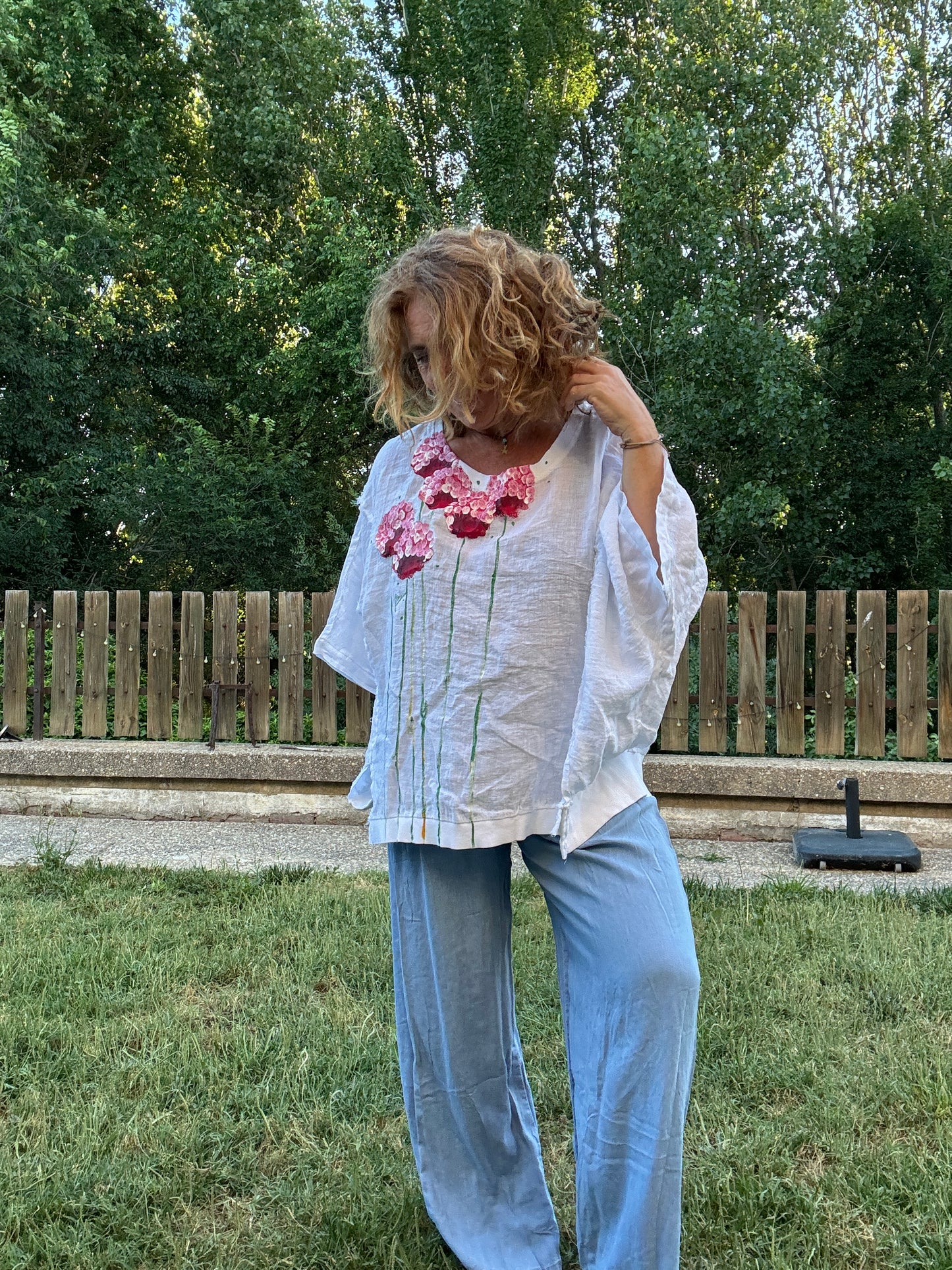 Camiseta oversize lino blanco