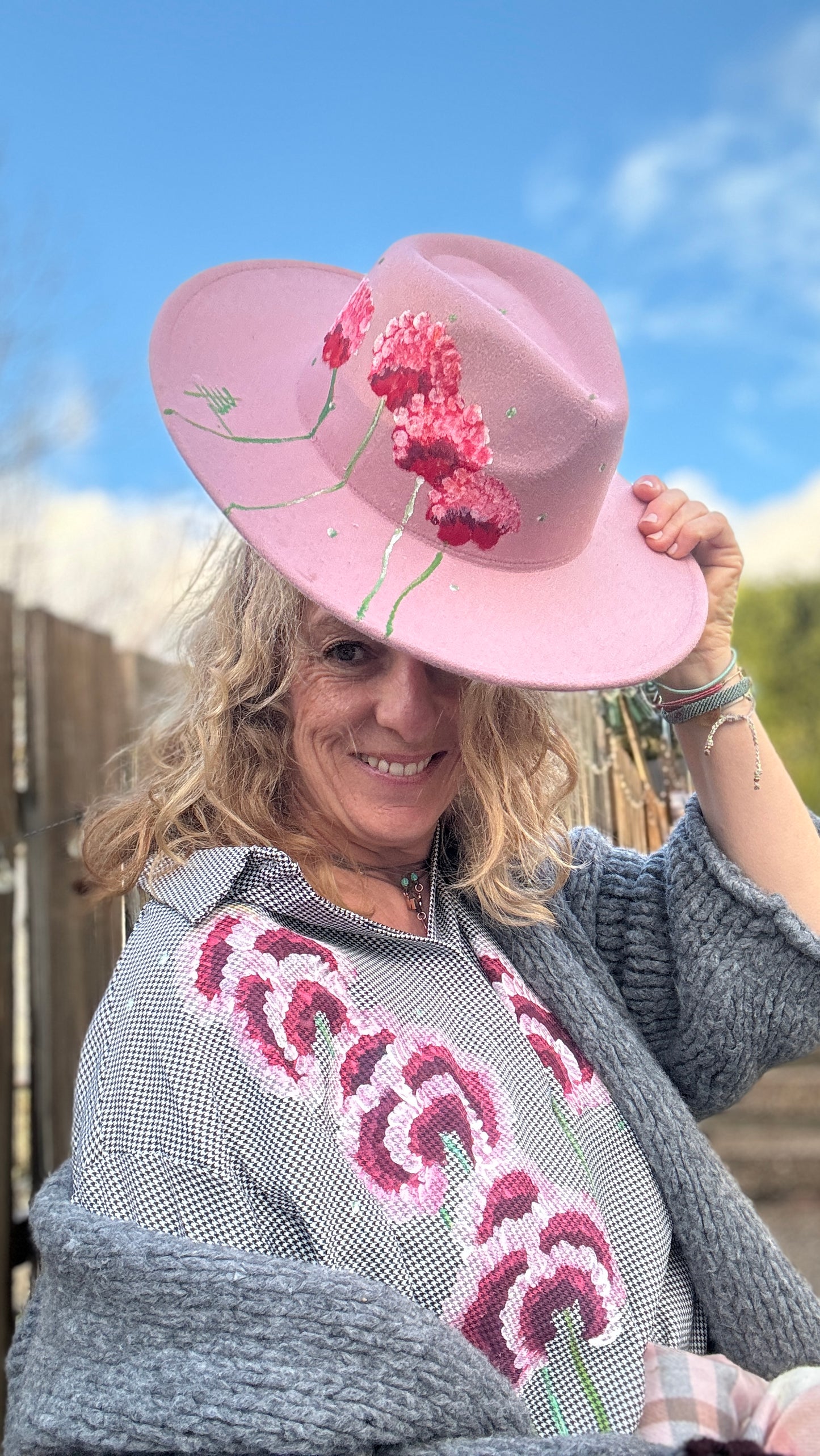 Sombrero, rígido, rosa
