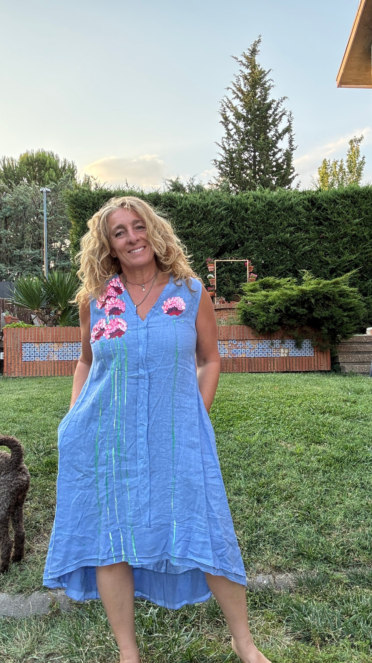 Vestido asimétrico lino azul
