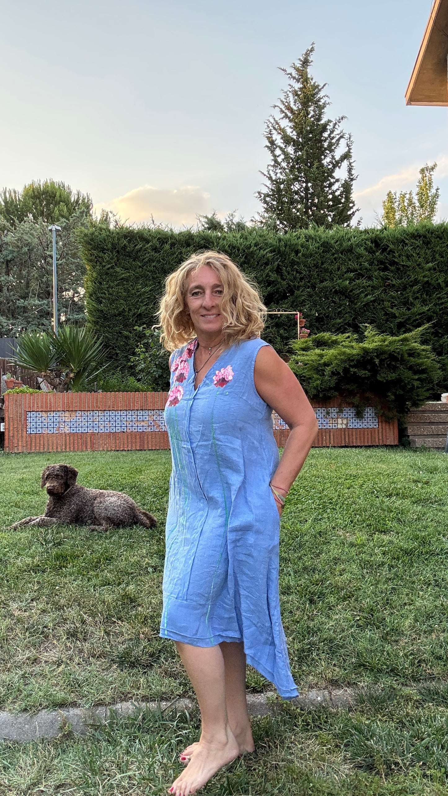 Vestido asimétrico lino azul