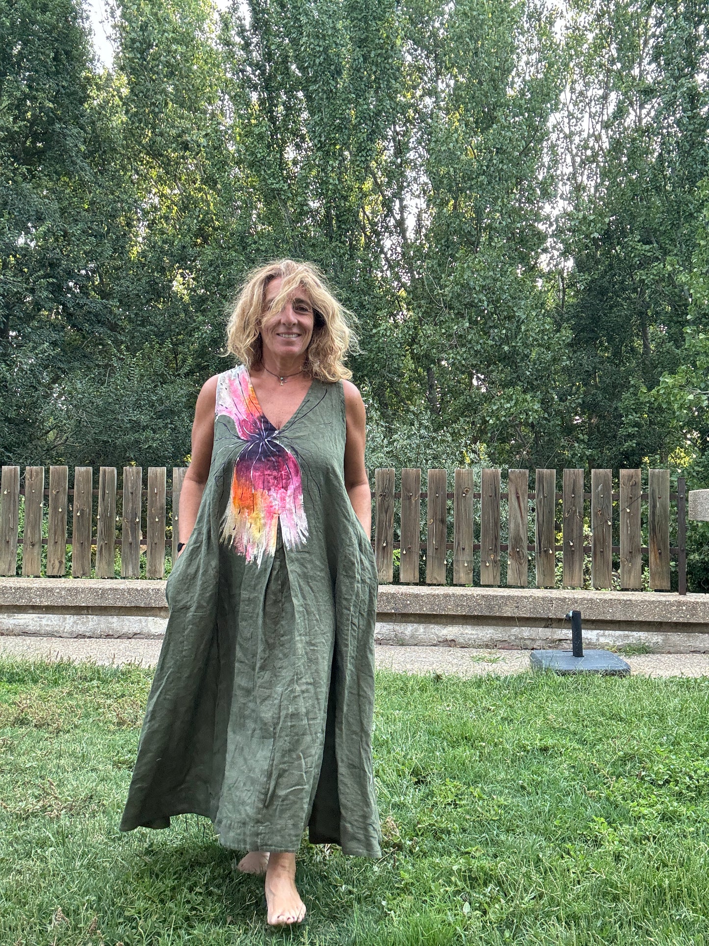 Vestido lino kaki