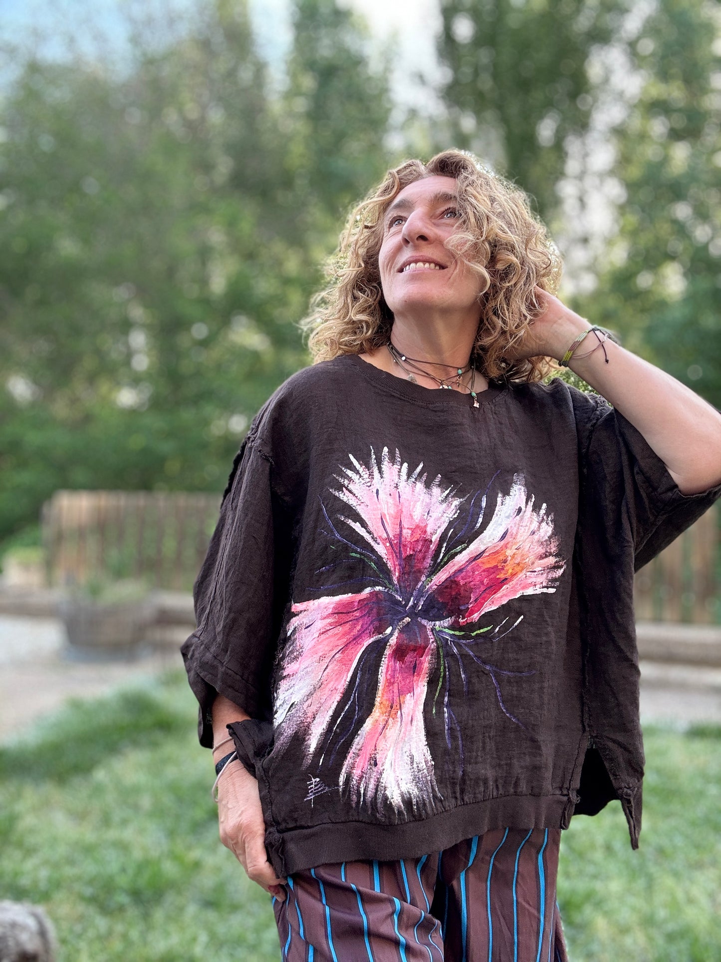 Camiseta oversize lino marrón