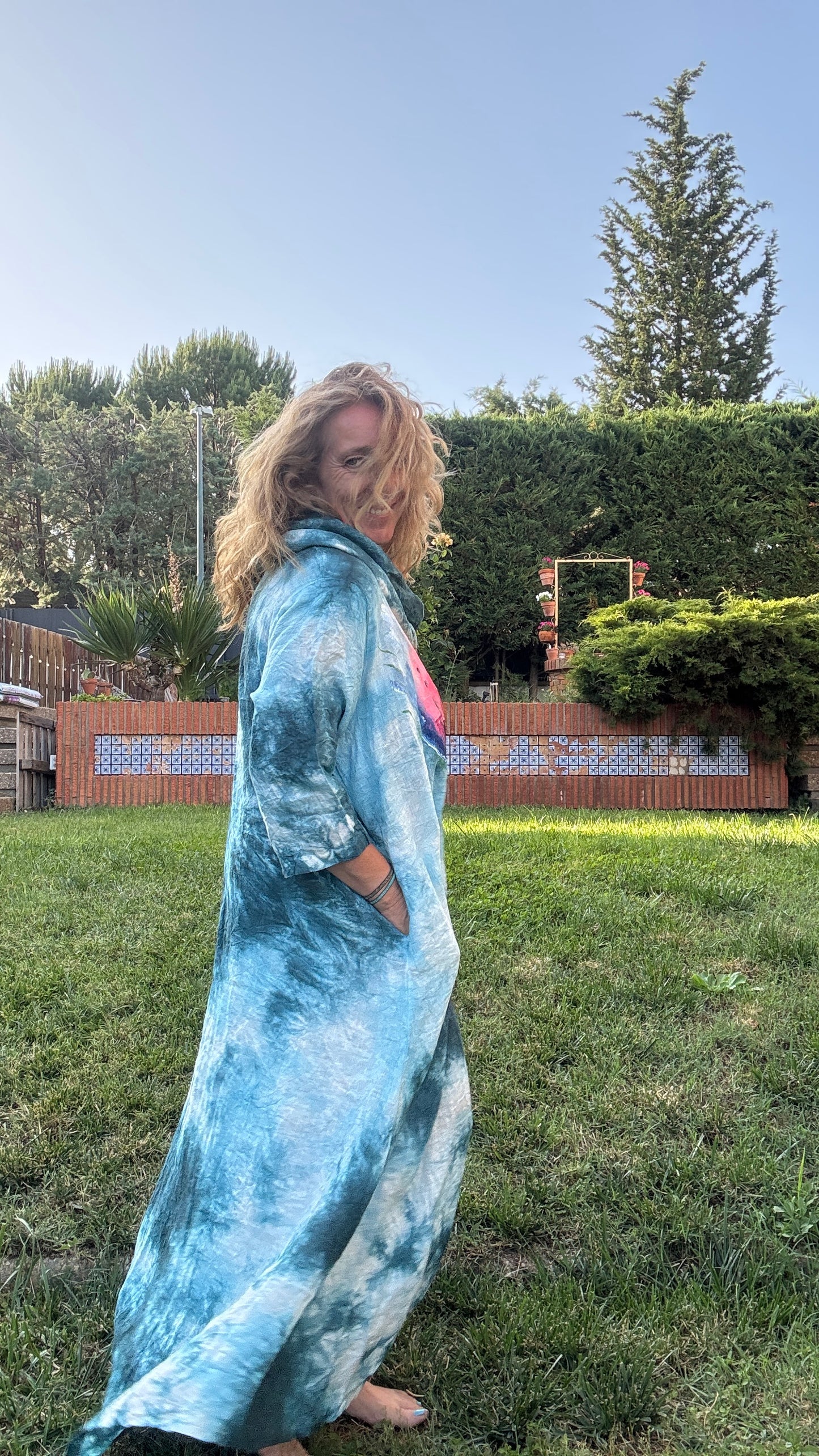 Vestido tie dye azul agua - petróleo