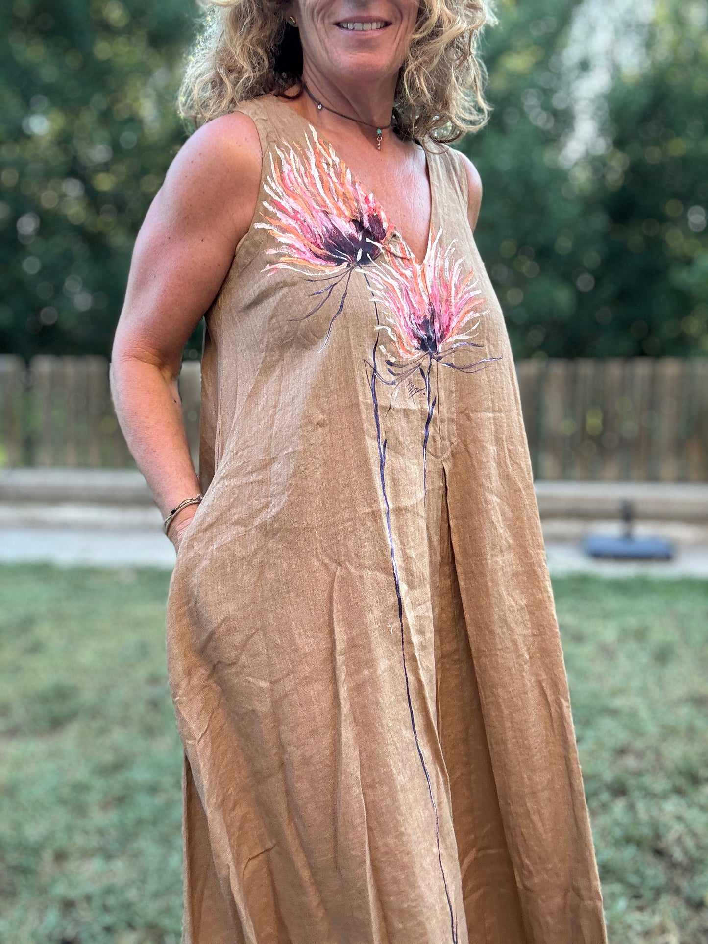 Vestido lino camel