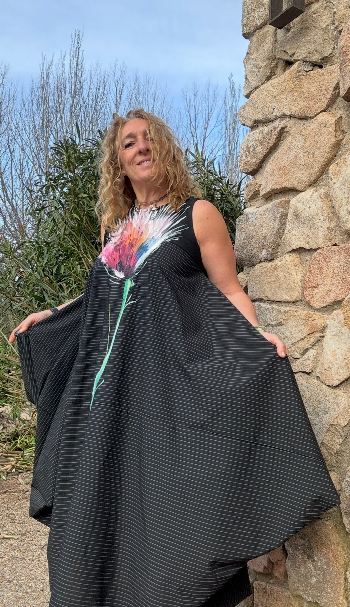 Vestido asimétrico raya negro