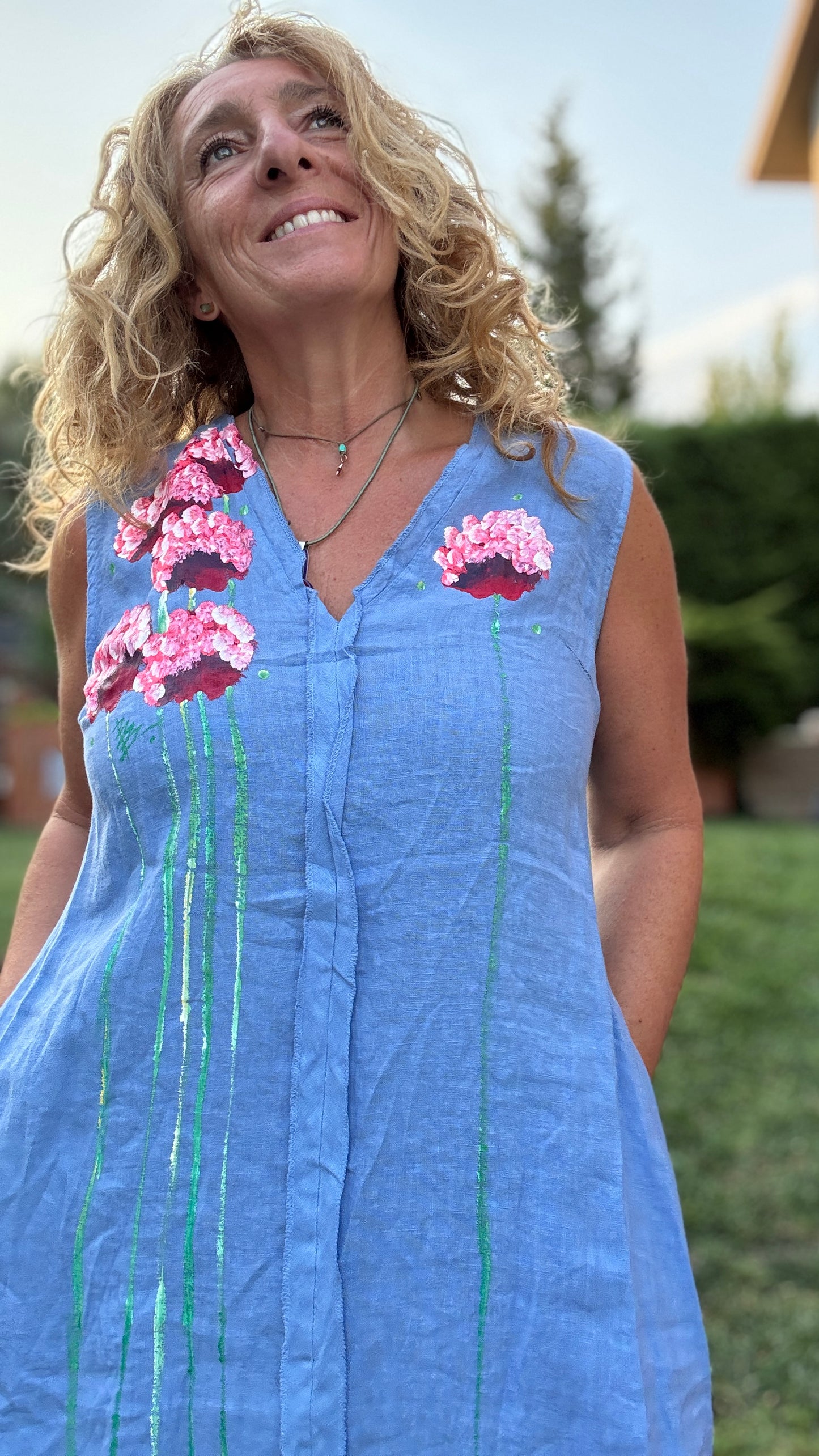 Vestido asimétrico lino azul