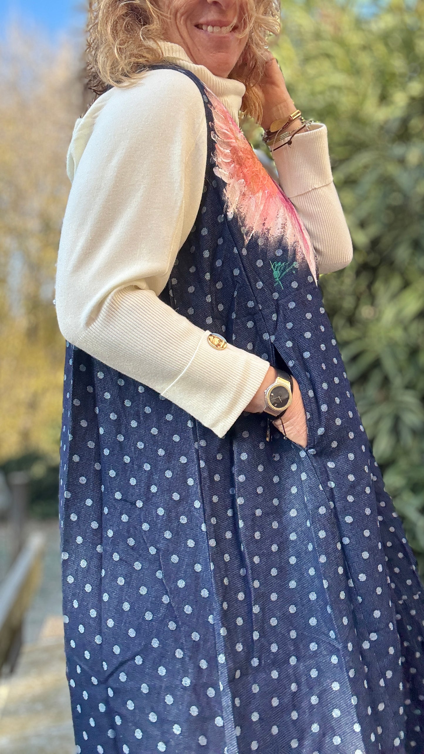 Vestido lunares denim