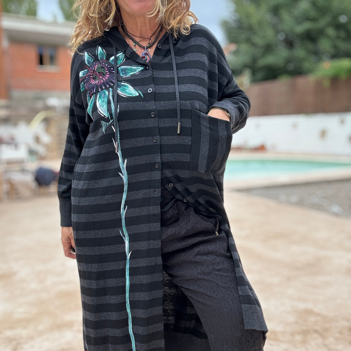 Vestido raya negro - gris