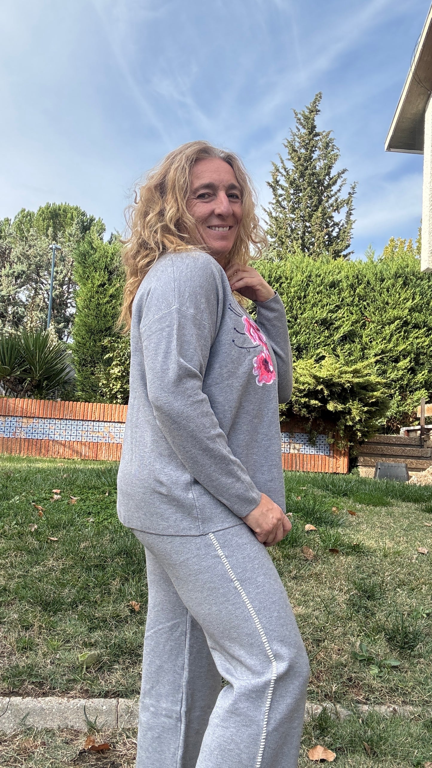 Conjunto pespunte , gris