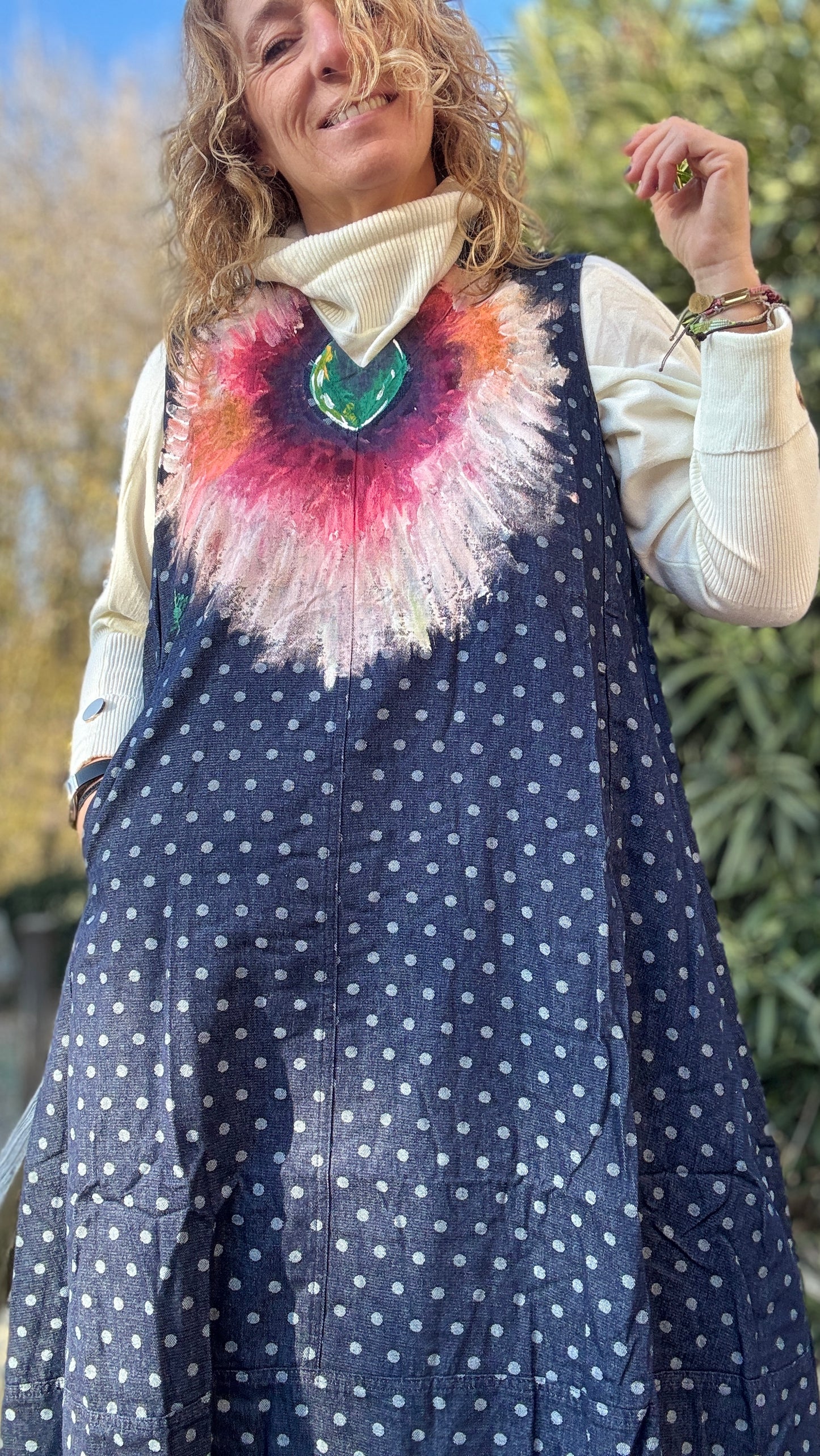 Vestido lunares denim