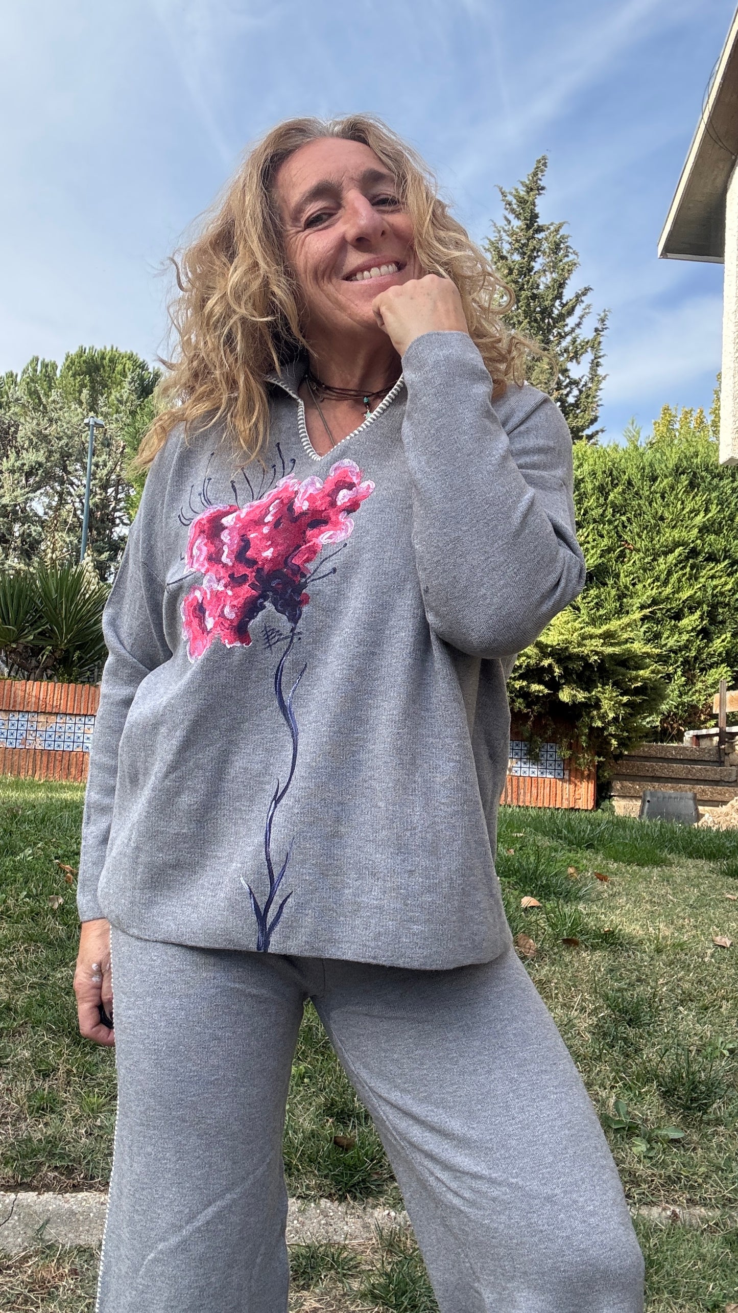 Conjunto pespunte , gris