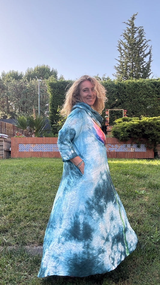 Vestido tie dye azul agua - petróleo