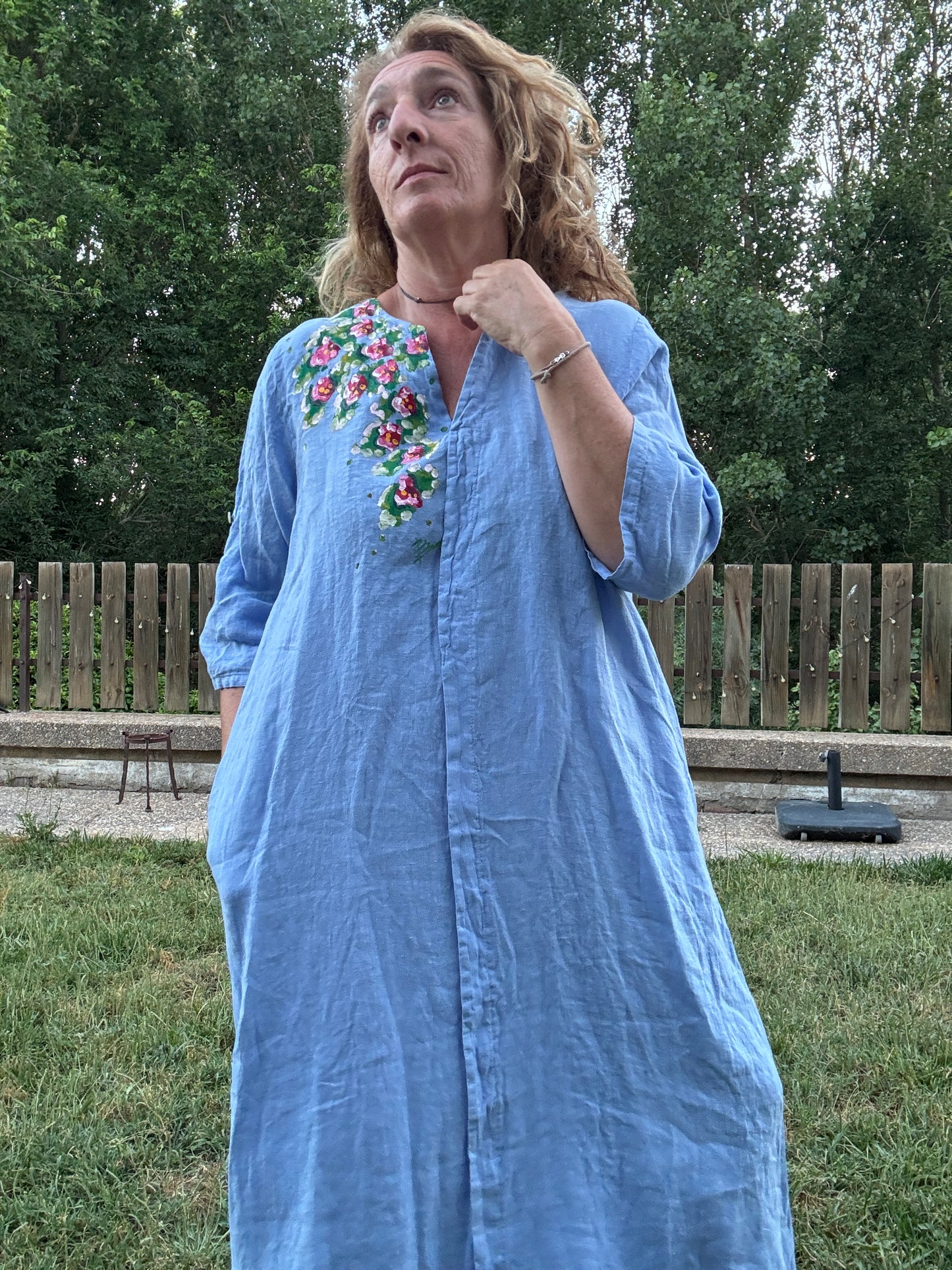Vestido Kaftan lino azul