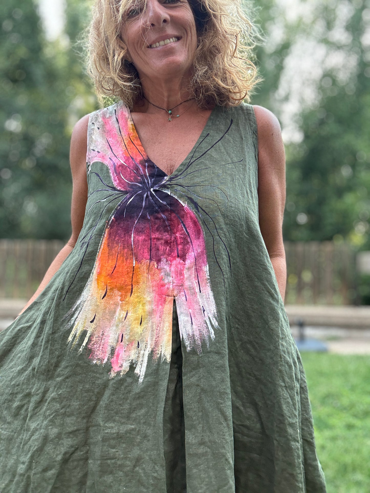Vestido lino kaki