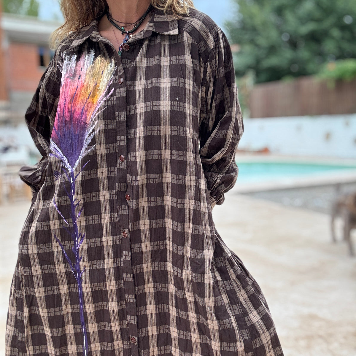 Vestido cuadro marrón