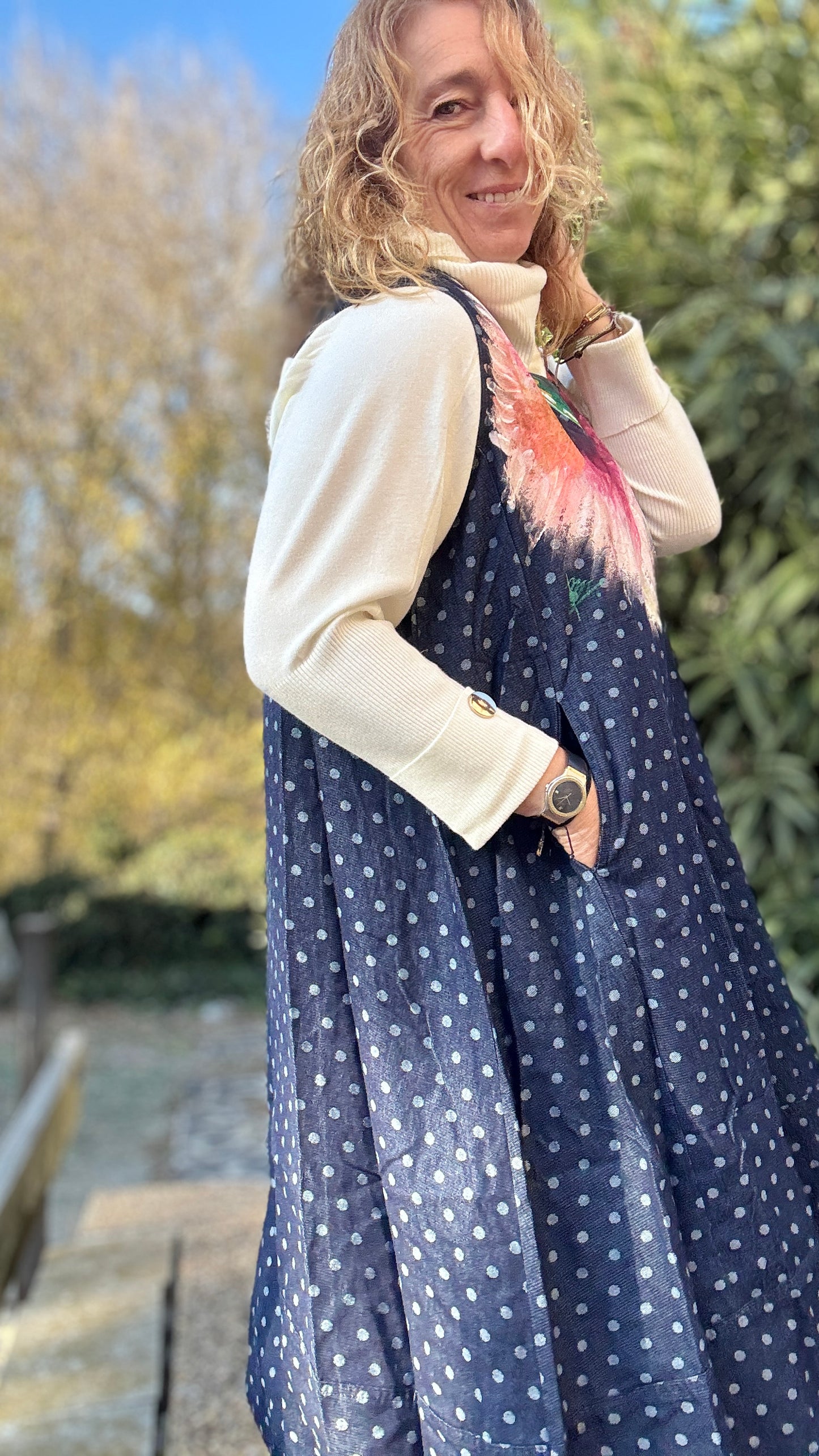 Vestido lunares denim