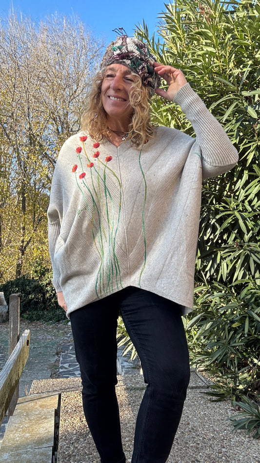 Jersey cuello pico beige