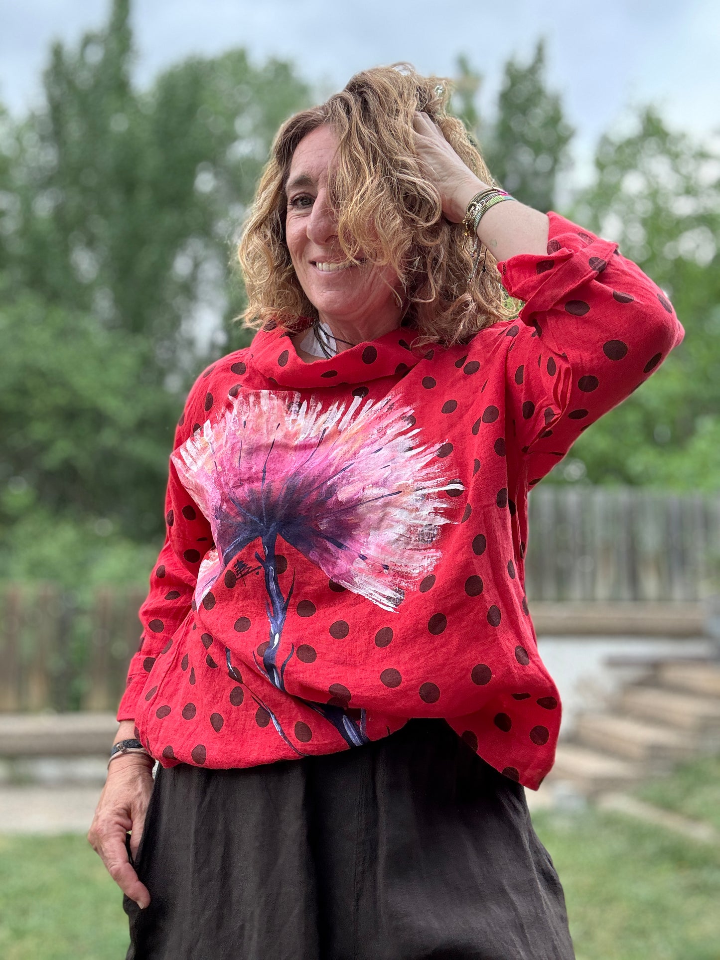 Blusa barco lunares rojo