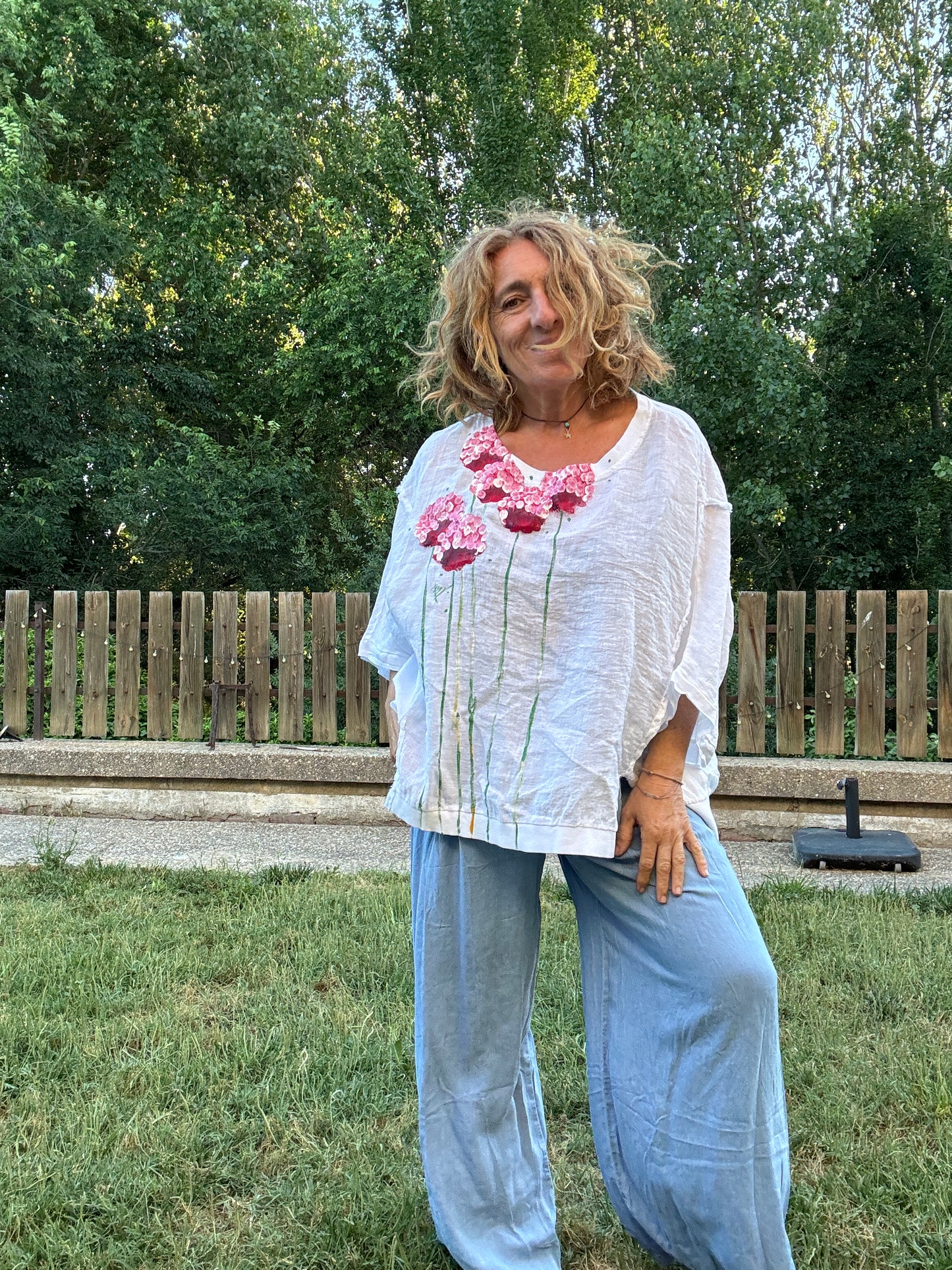 Camiseta oversize lino blanco