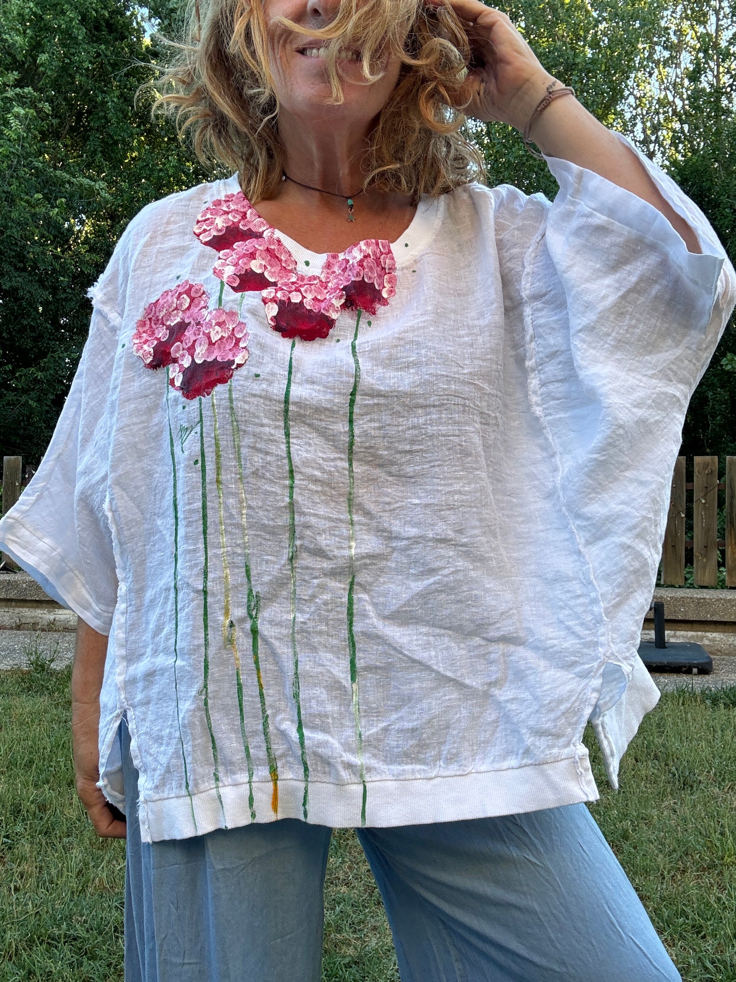 Camiseta oversize lino blanco