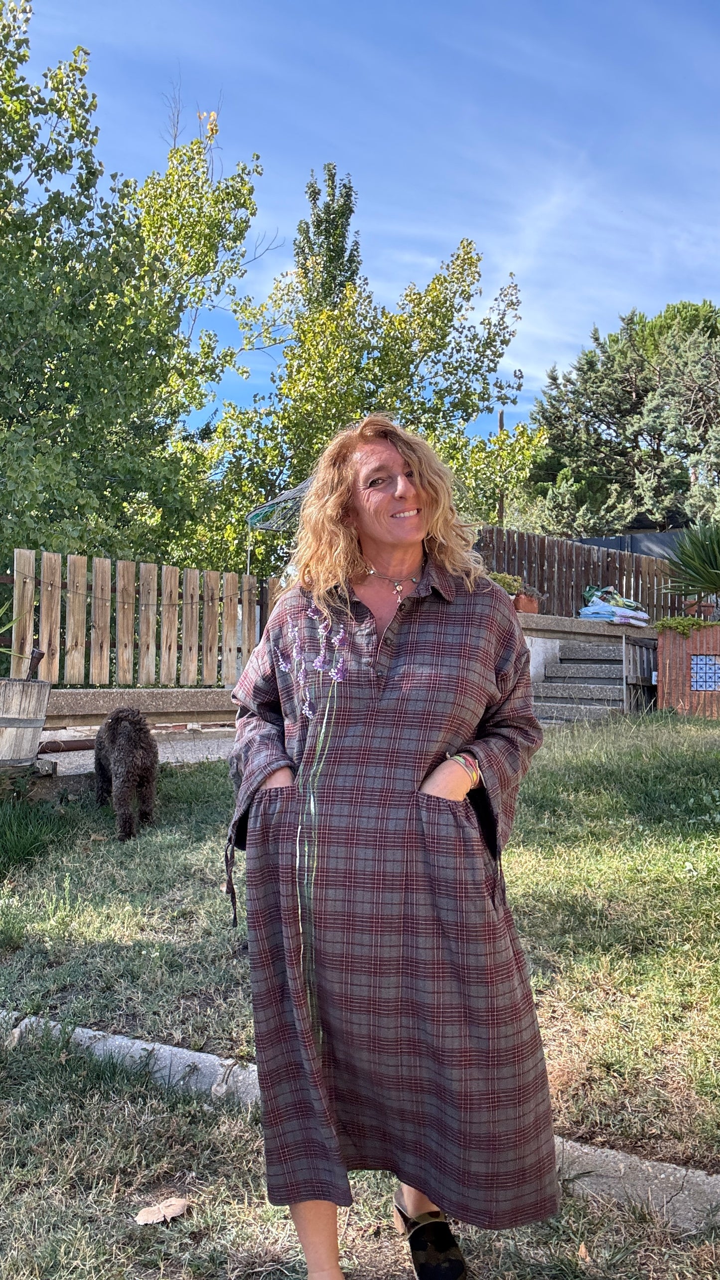 Vestido cuadros gris