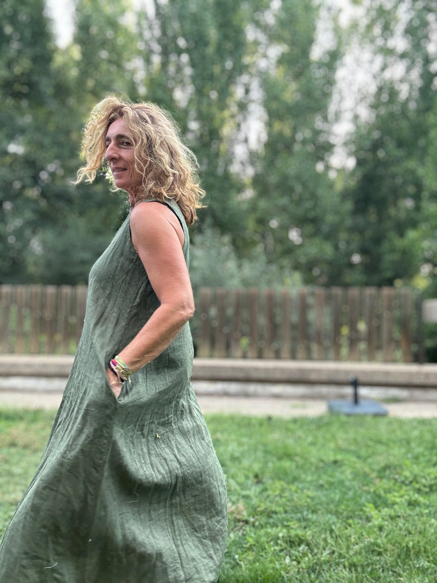Vestido lino kaki