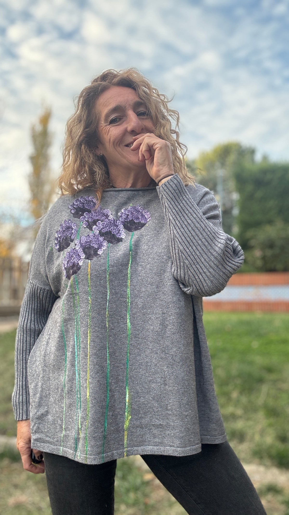 Jersey gris manga canalé + bufanda