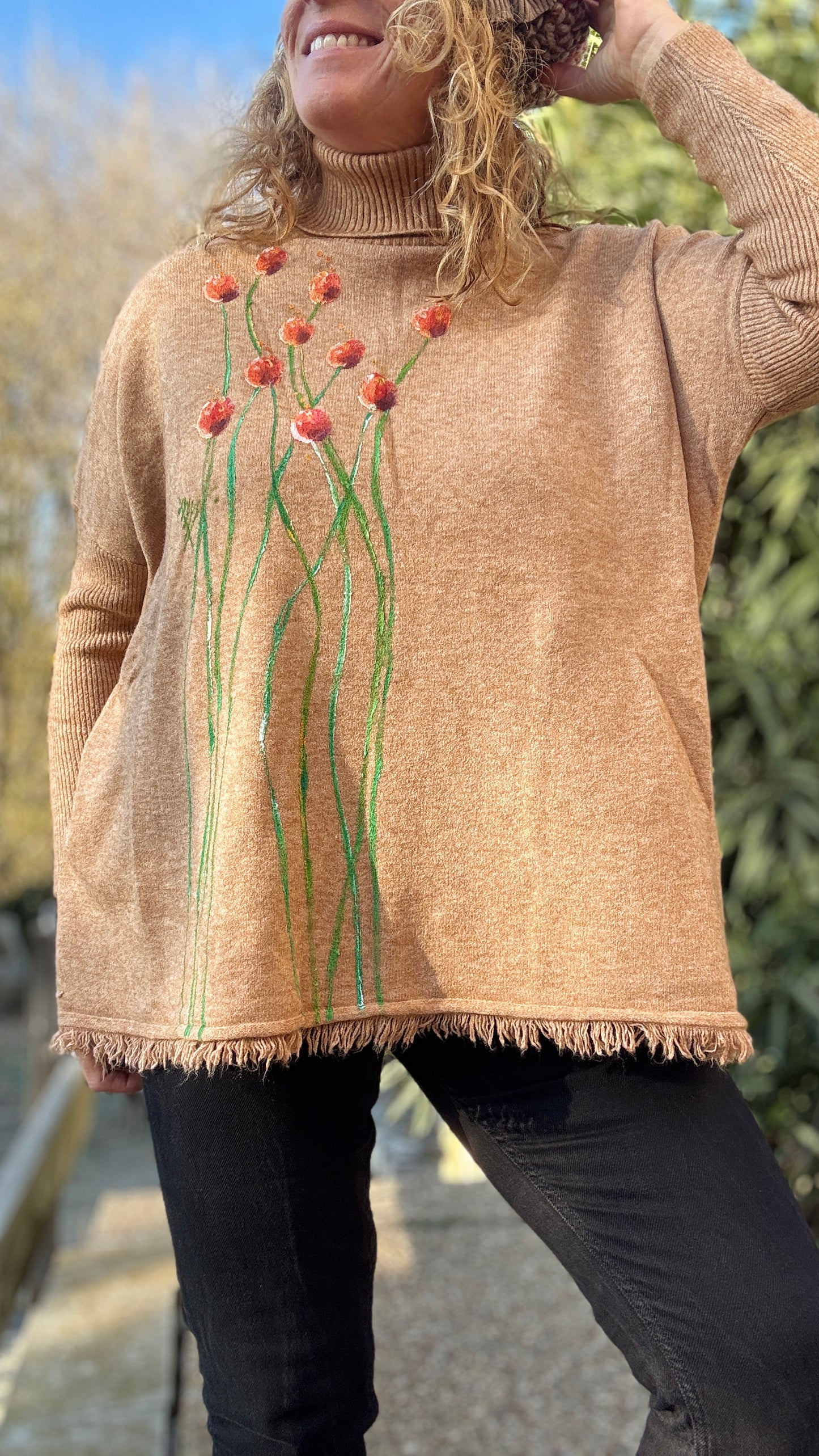 Jersey cuello vuelto desflecado camel