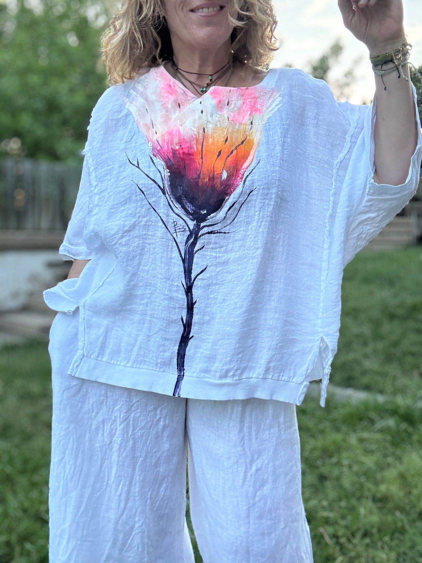 Camiseta oversize lino blanca