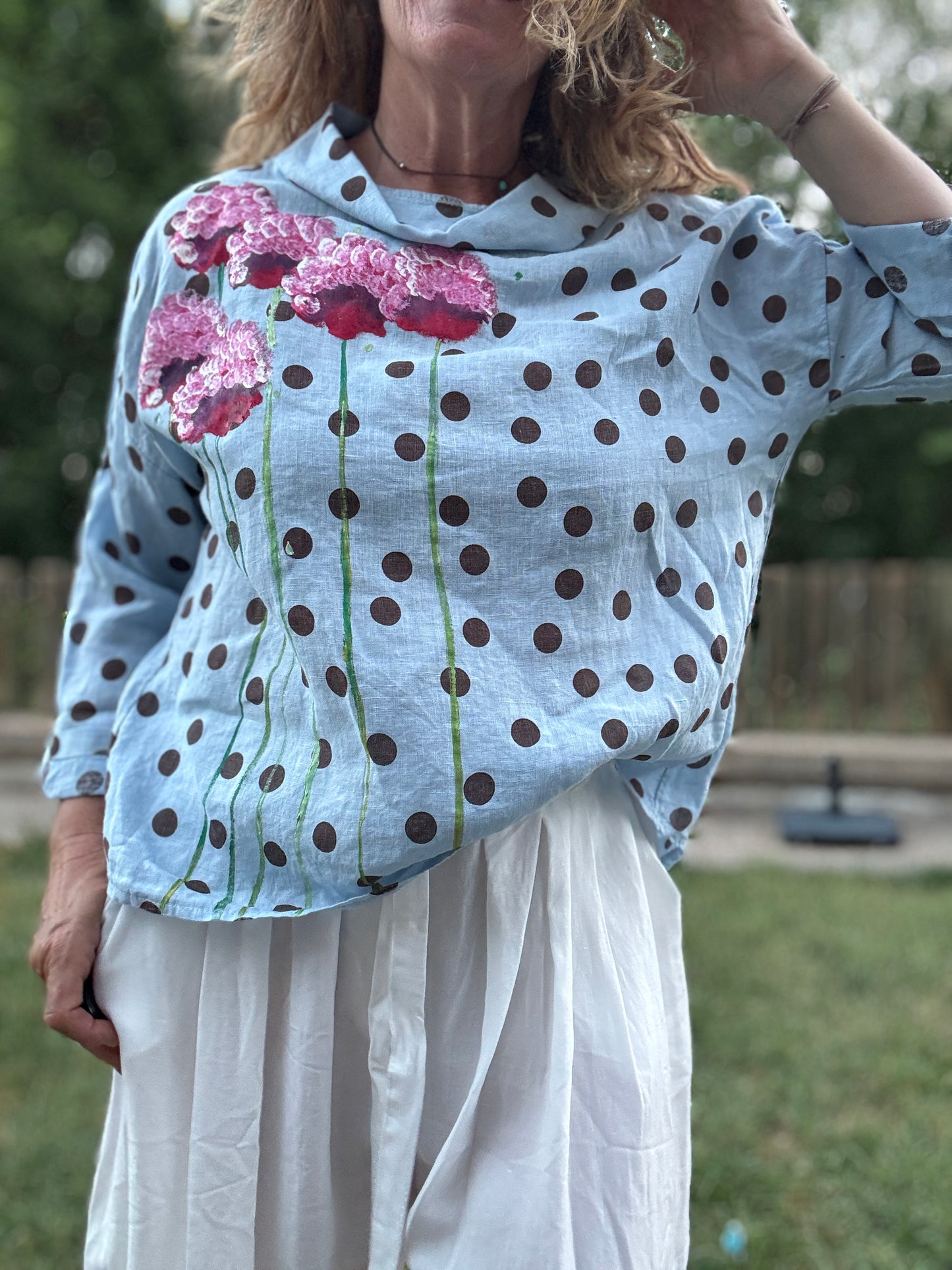 Blusa barco lunares celeste