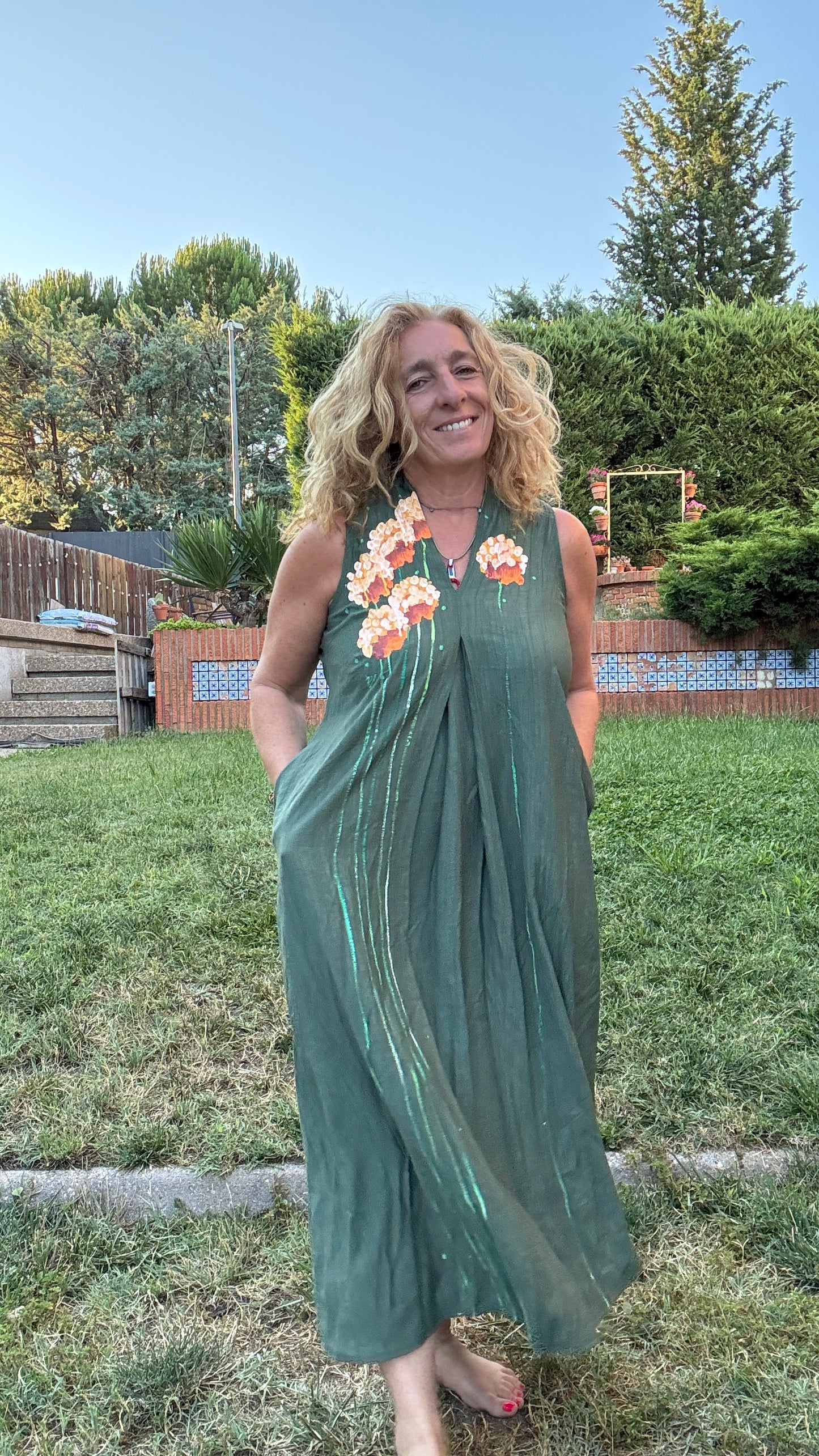 Vestido viscosa largo kaki
