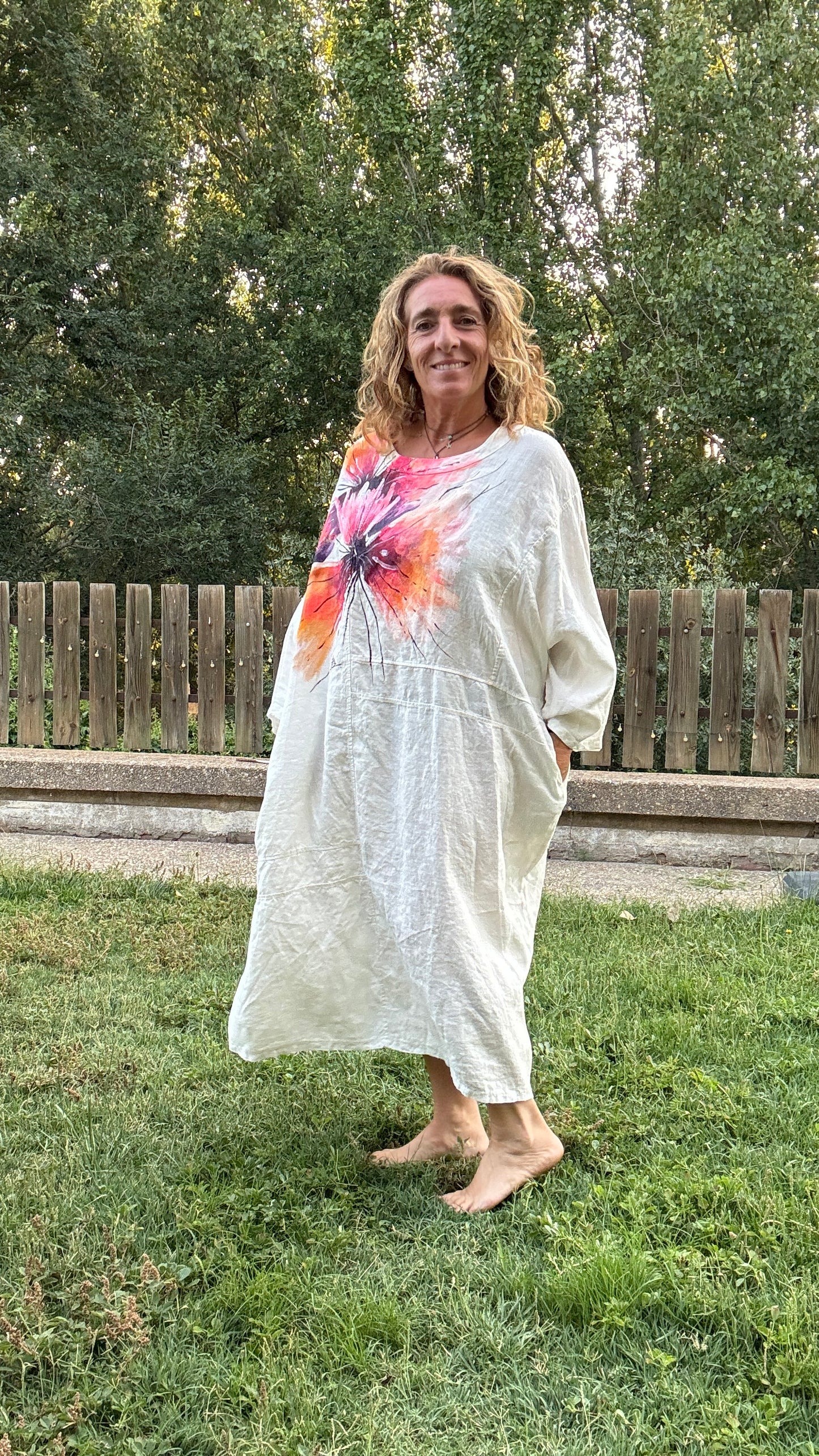 Vestido over lino crudo