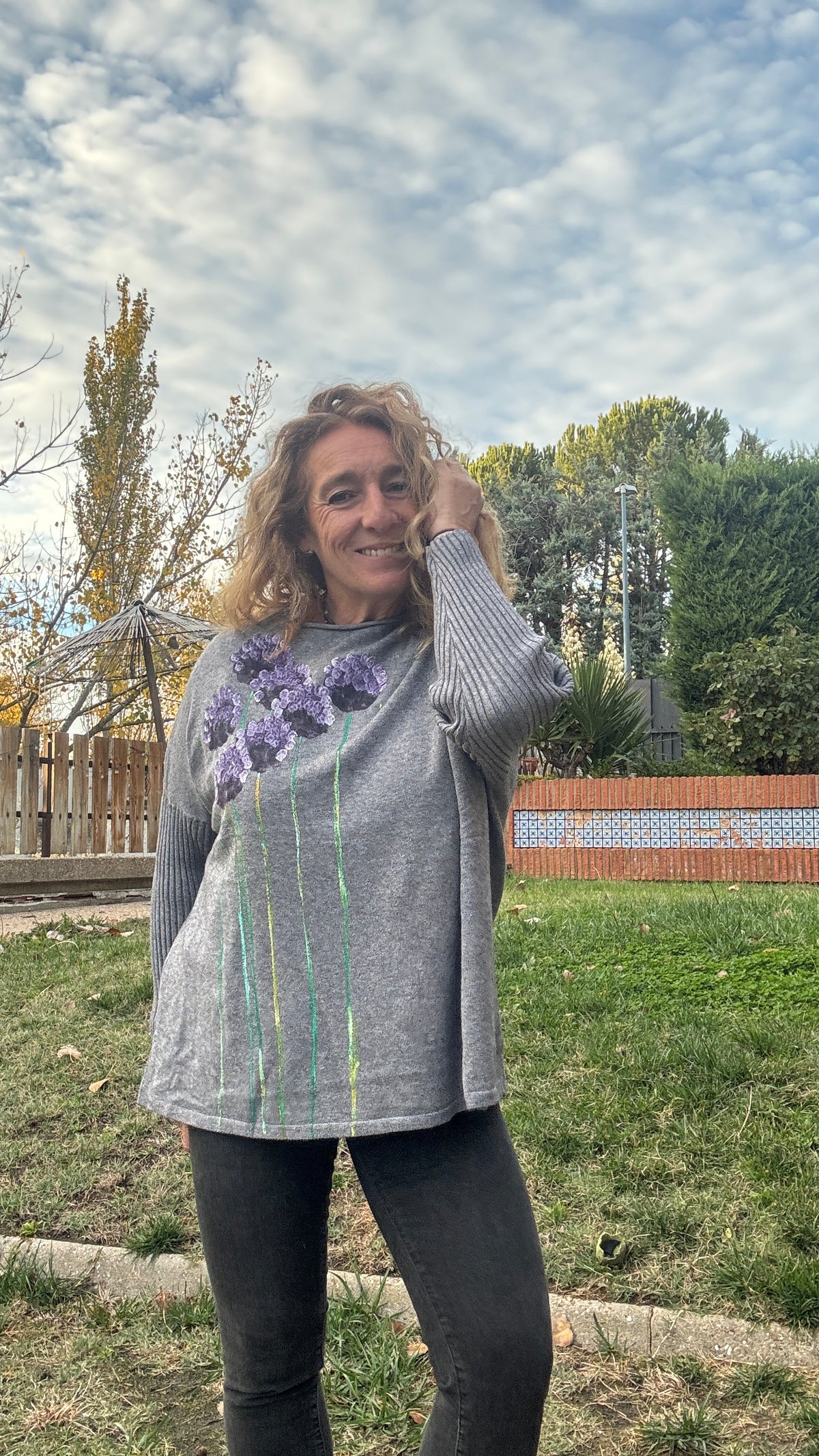 Jersey gris manga canalé + bufanda