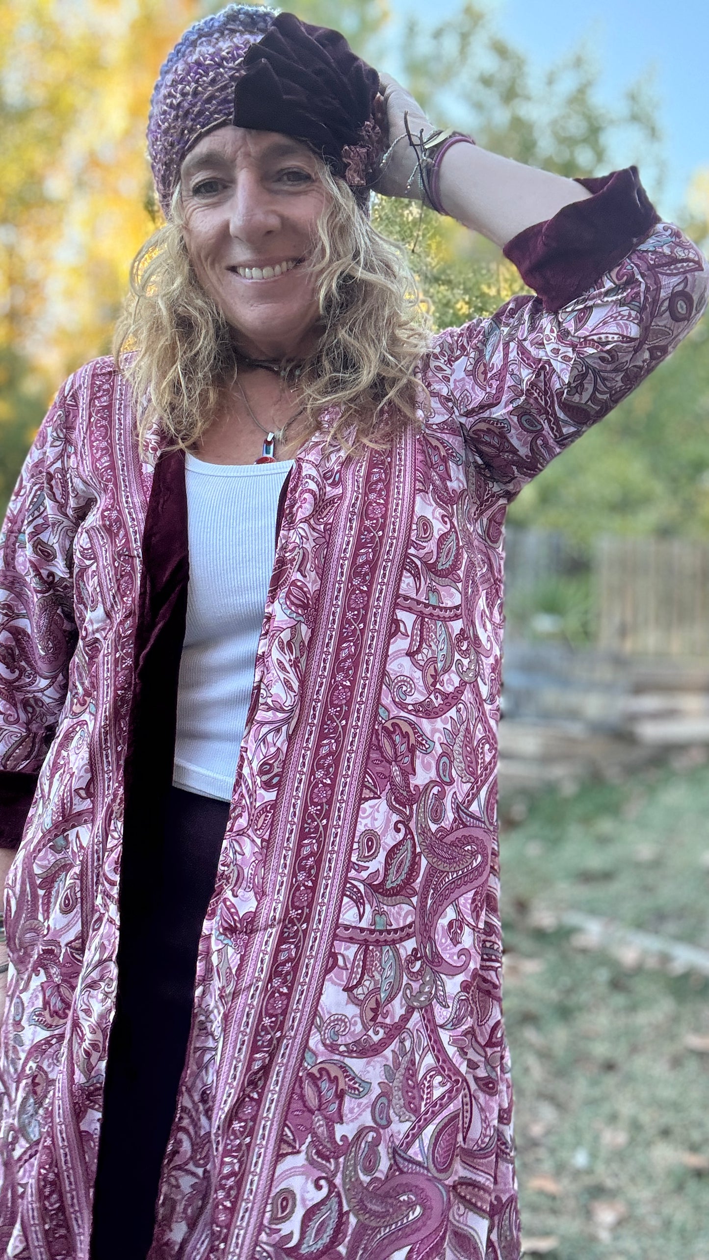 Kimono reversible terciopelo - seda granate