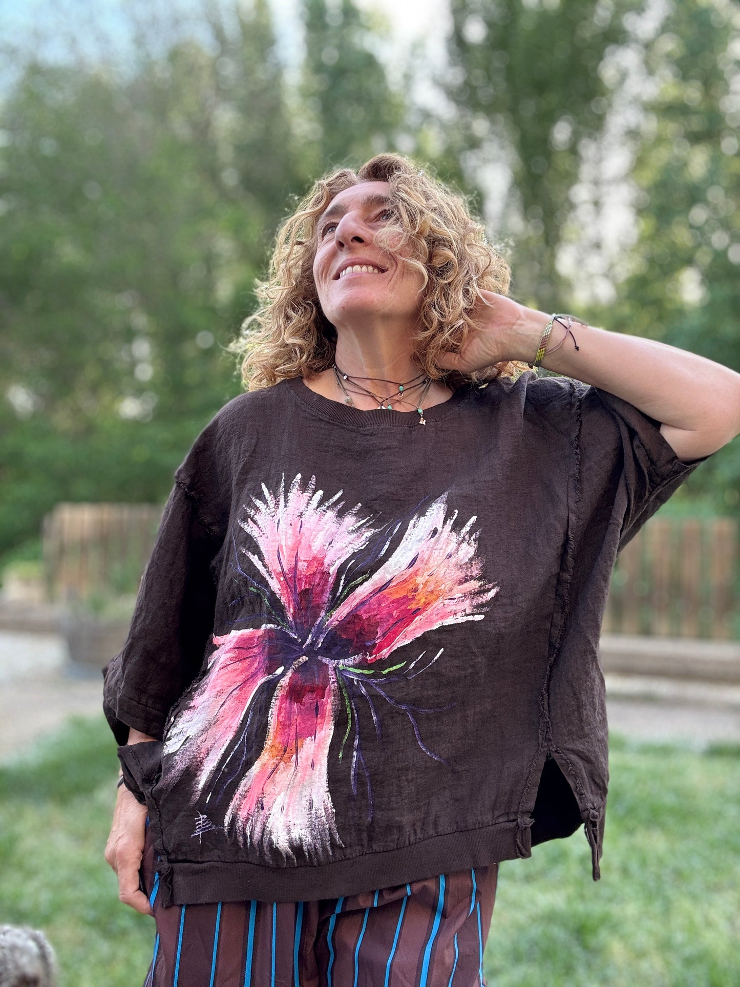 Camiseta oversize lino marrón