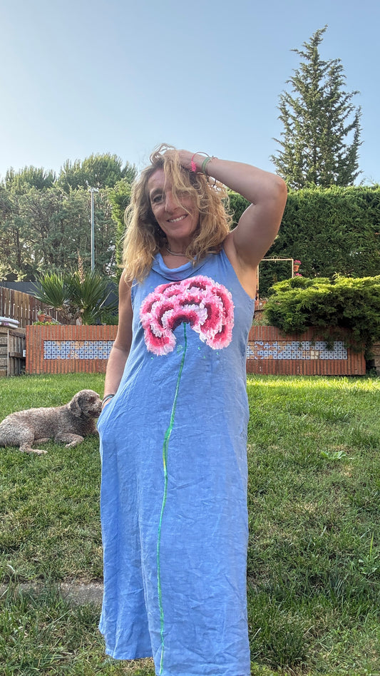 Vestido cuello barco azul