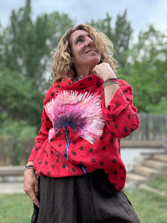Blusa barco lunares rojo