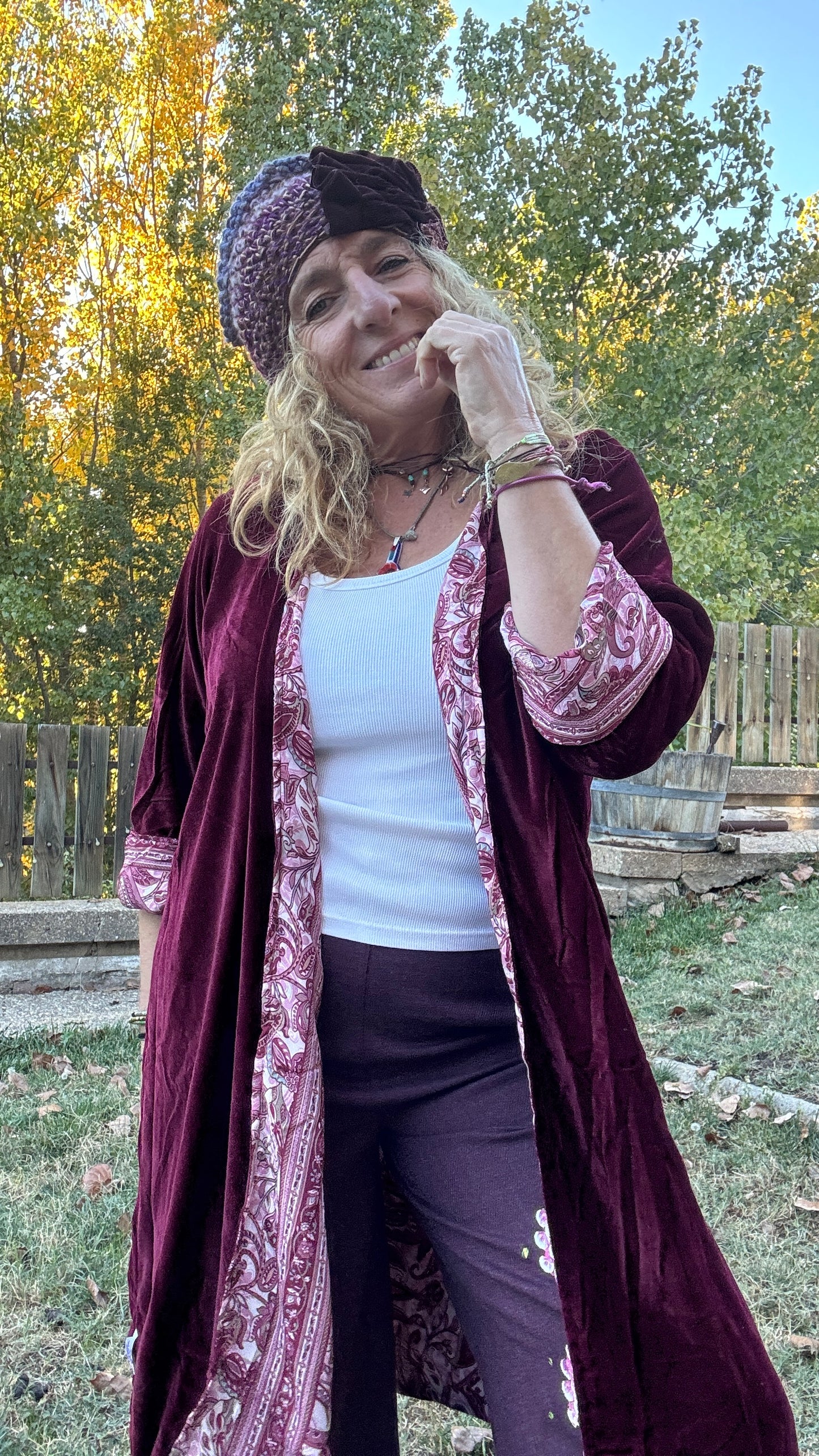 Kimono reversible terciopelo - seda granate