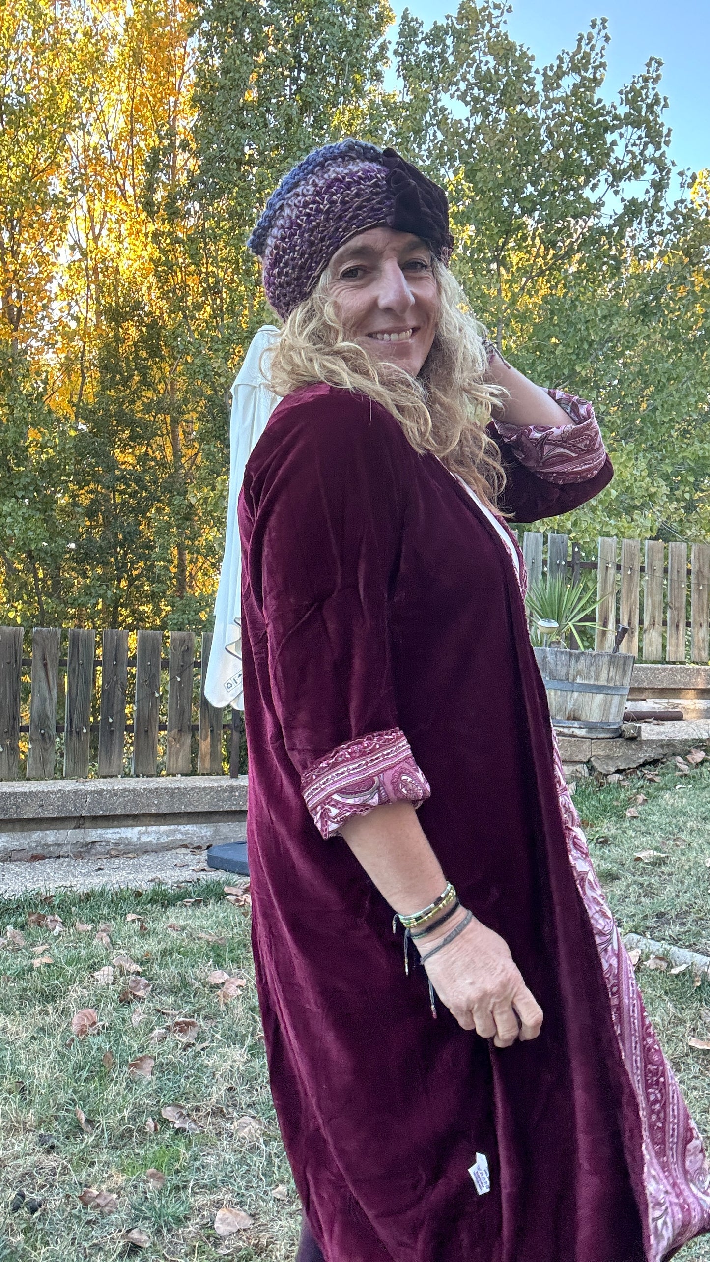 Kimono reversible terciopelo - seda granate