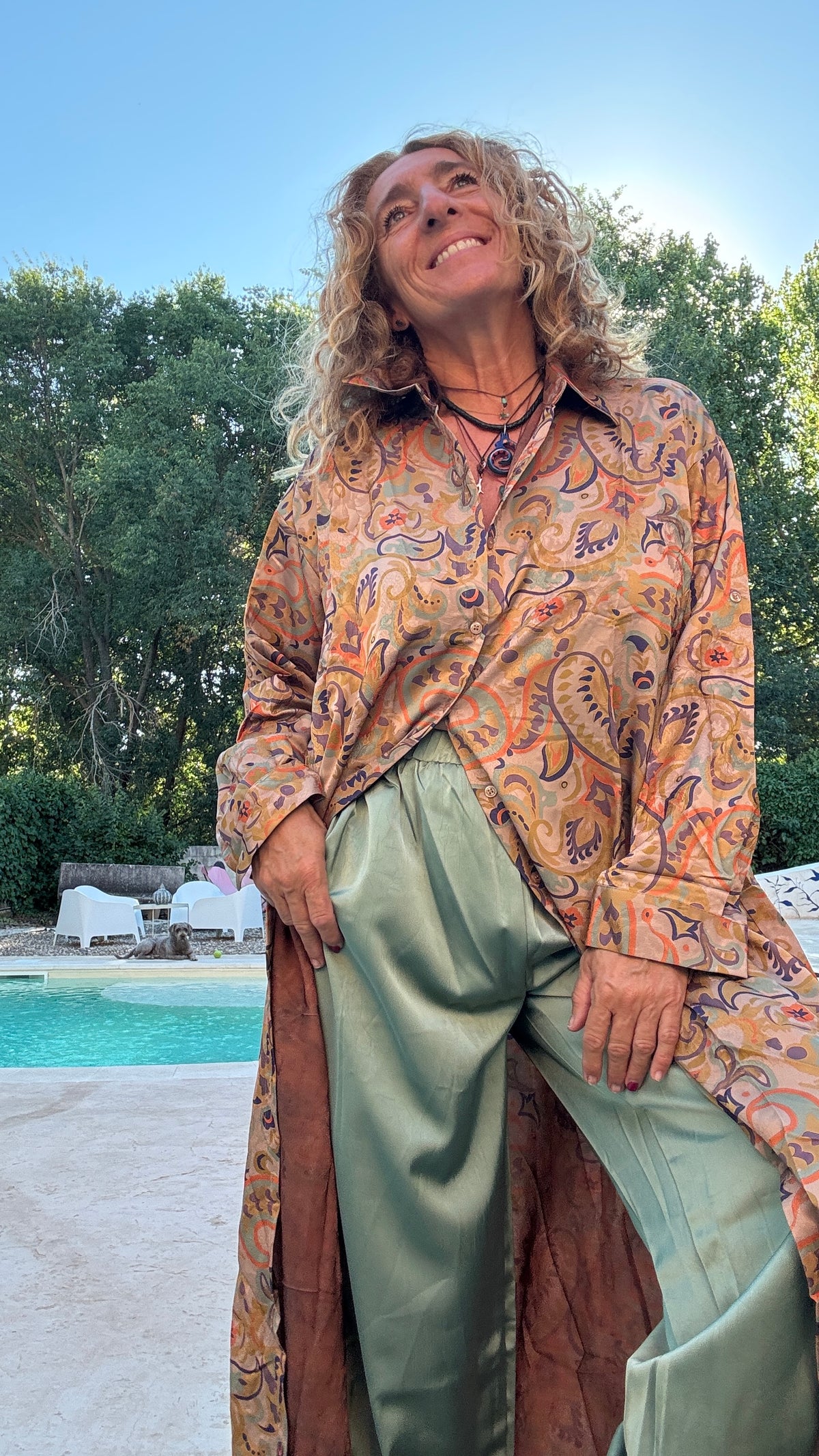 Conjunto estampado topo pantalón verde agua