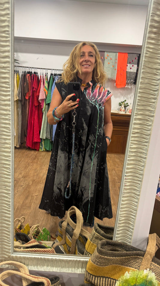 Vestido tie negro- gris