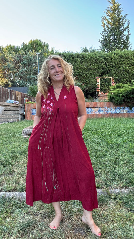 Vestido viscosa largo granate